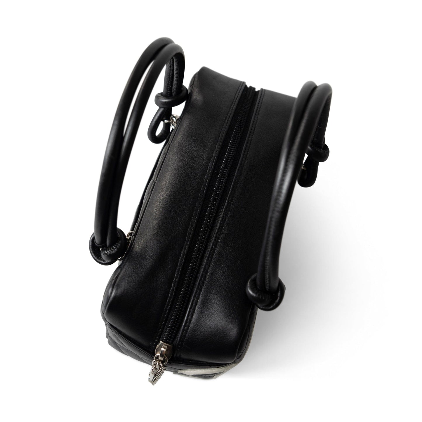 Black Calfskin Quilted Small Cambon Bowler Silver Hardware (Pink Interior)