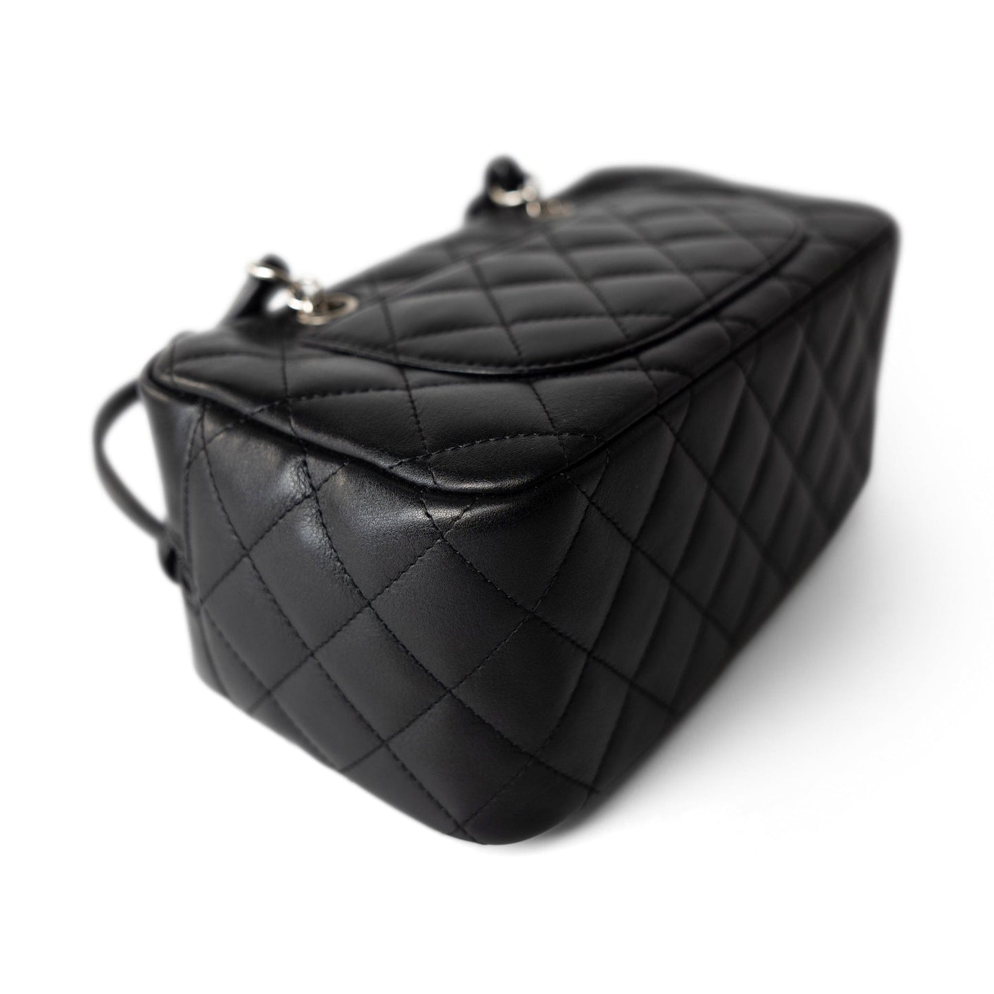 Black Calfskin Quilted Small Cambon Bowler Silver Hardware (Pink Interior)