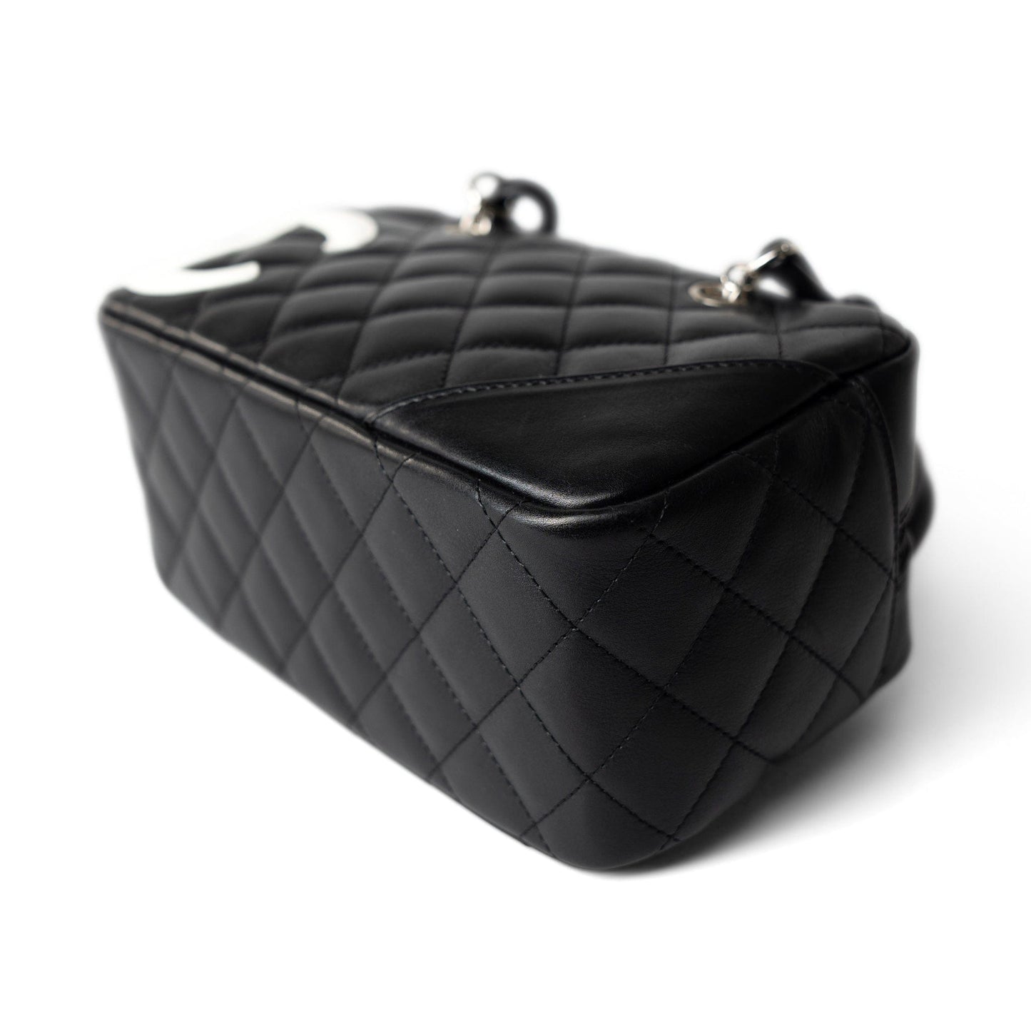 Black Calfskin Quilted Small Cambon Bowler Silver Hardware (Pink Interior)