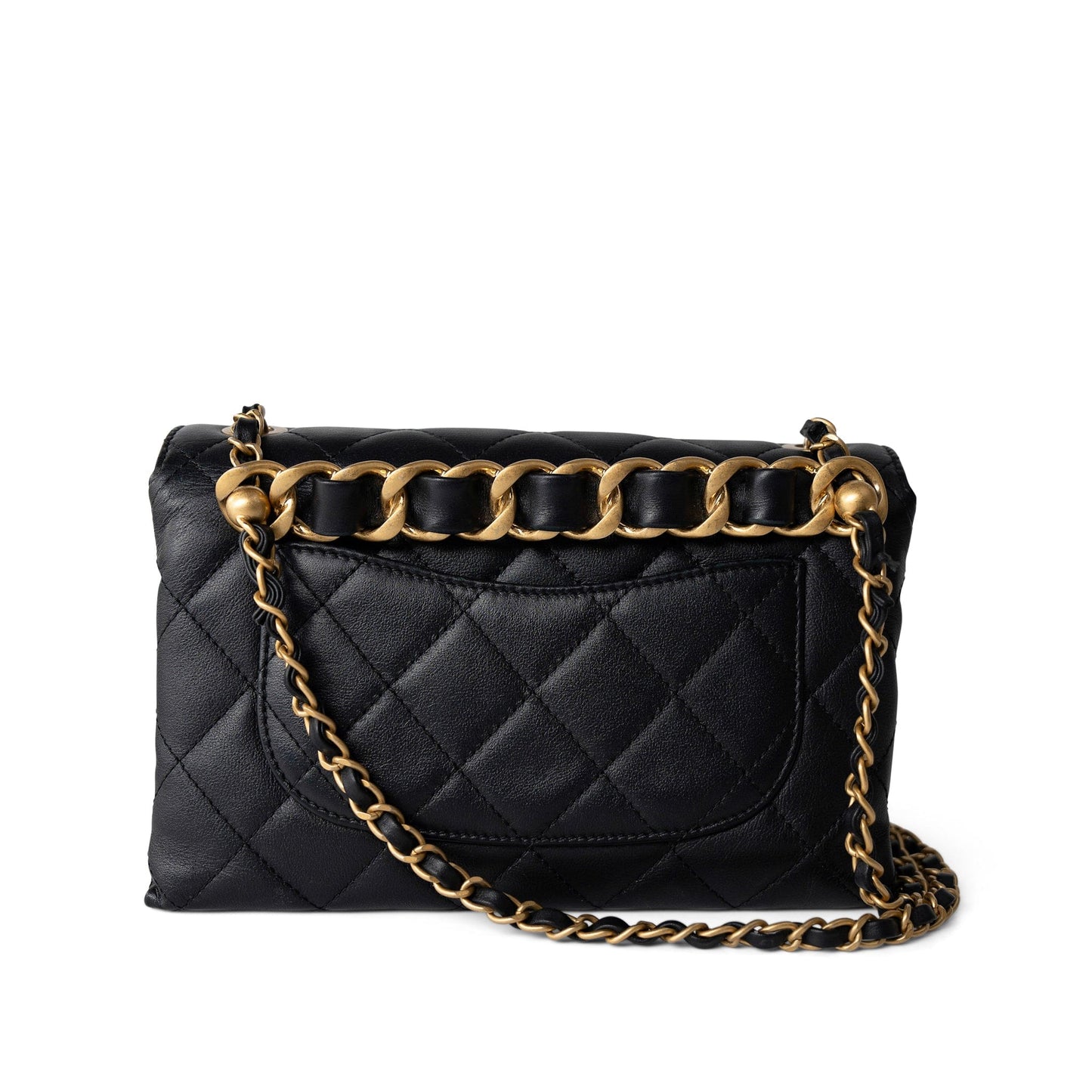 Black Lambskin Quilted Chain Infinity Single Flap Antique Gold Hardware