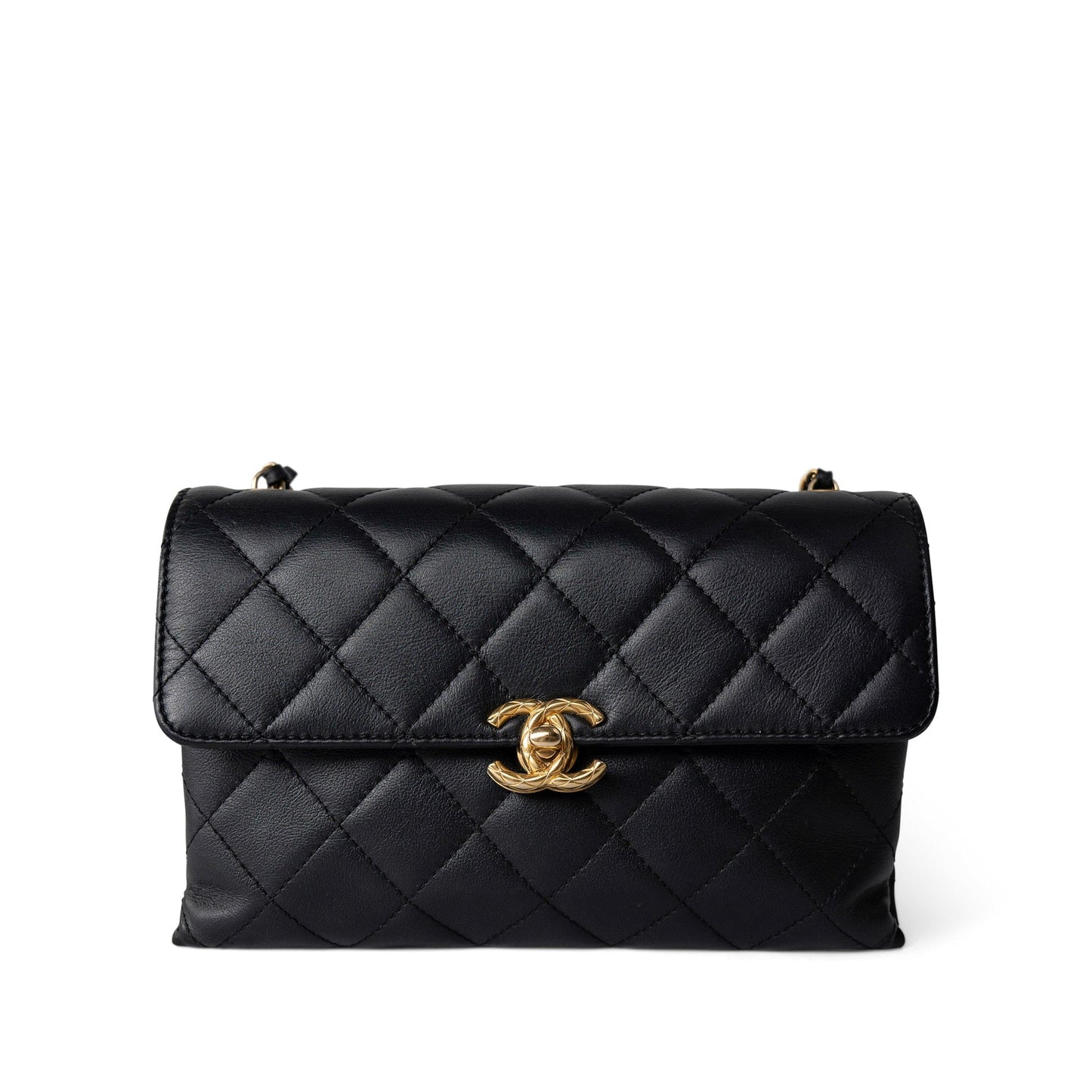 Black Lambskin Quilted Chain Infinity Single Flap Antique Gold Hardware