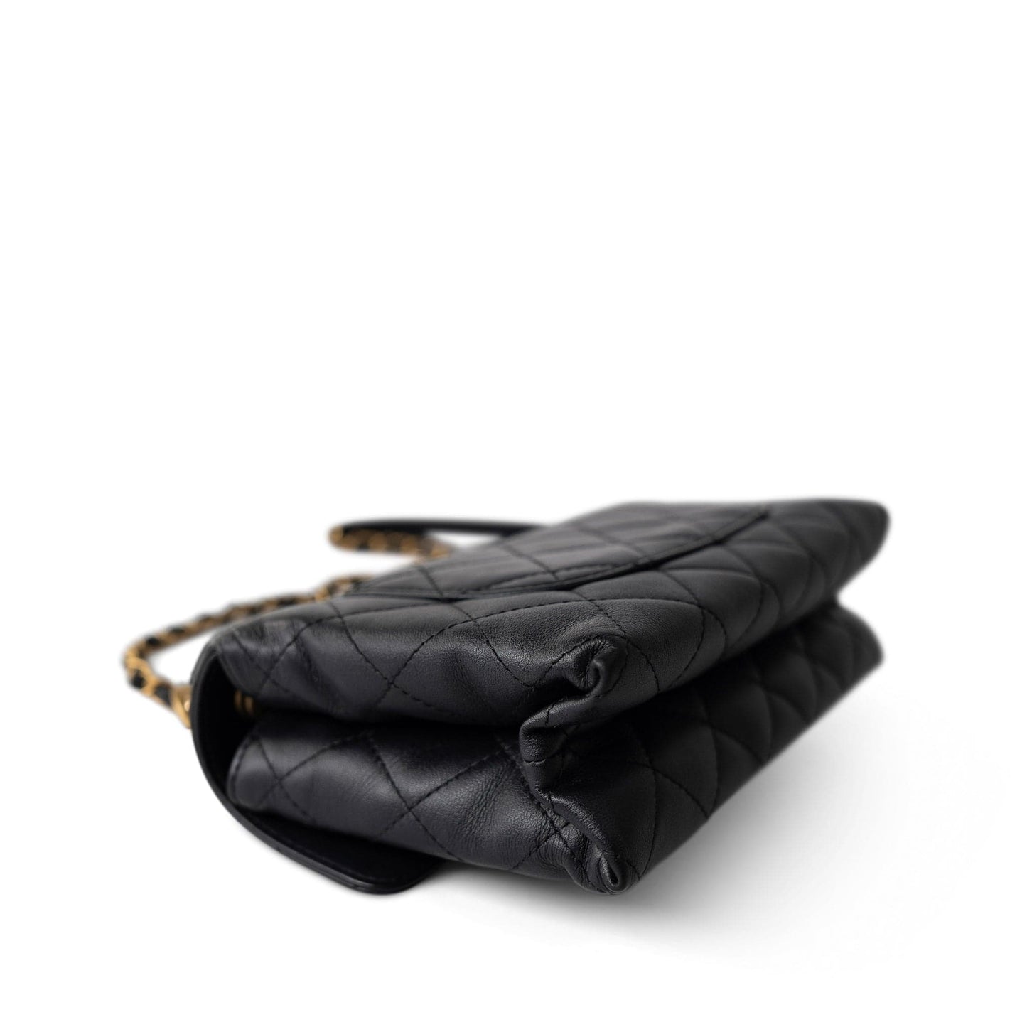 Black Lambskin Quilted Chain Infinity Single Flap Antique Gold Hardware