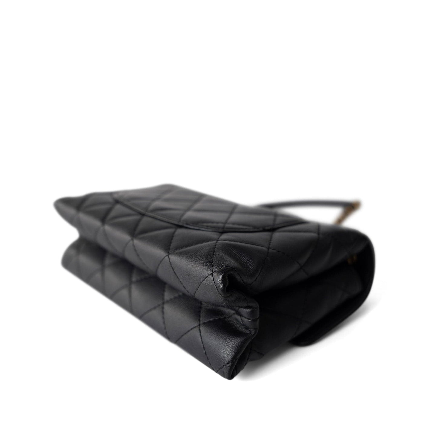 Black Lambskin Quilted Chain Infinity Single Flap Antique Gold Hardware