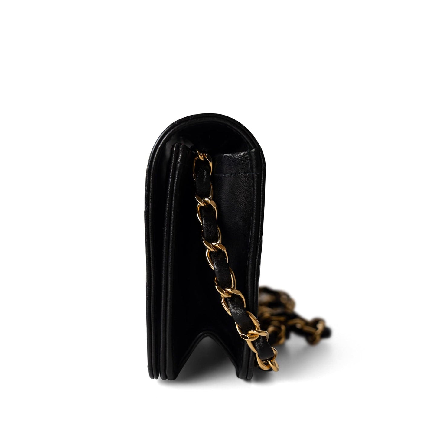 Vintage Black Lambskin Quilted Mini Full Flap Bag Gold Hardware