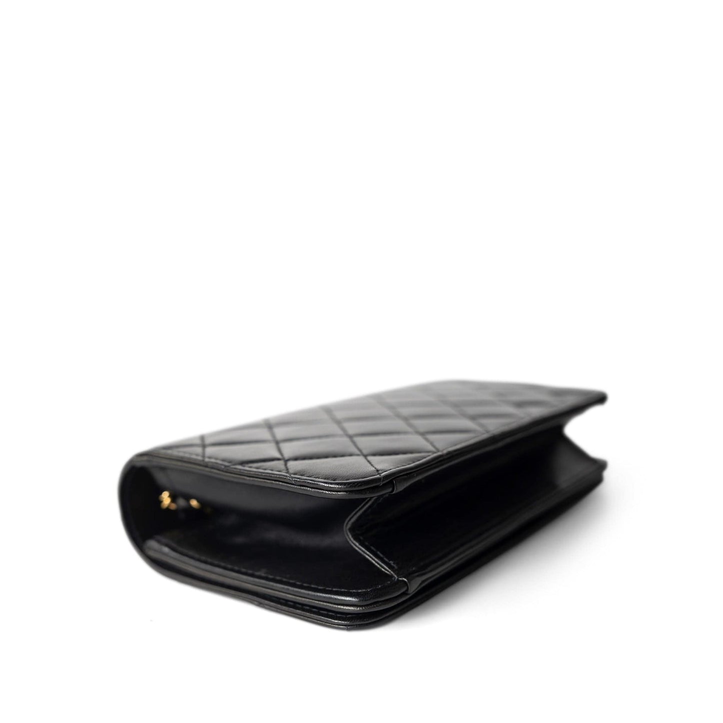 Vintage Black Lambskin Quilted Mini Full Flap Bag Gold Hardware