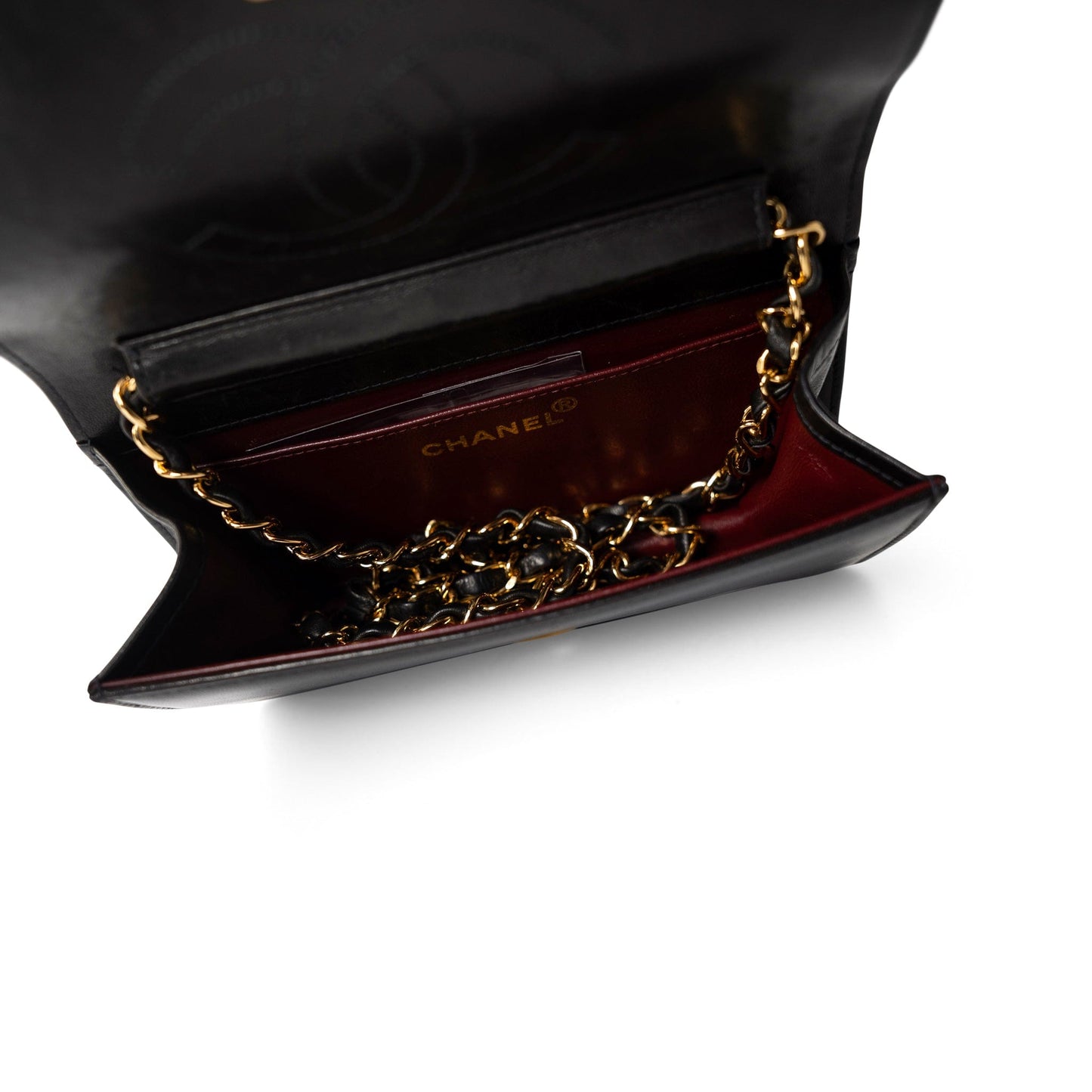 Vintage Black Lambskin Quilted Mini Full Flap Bag Gold Hardware