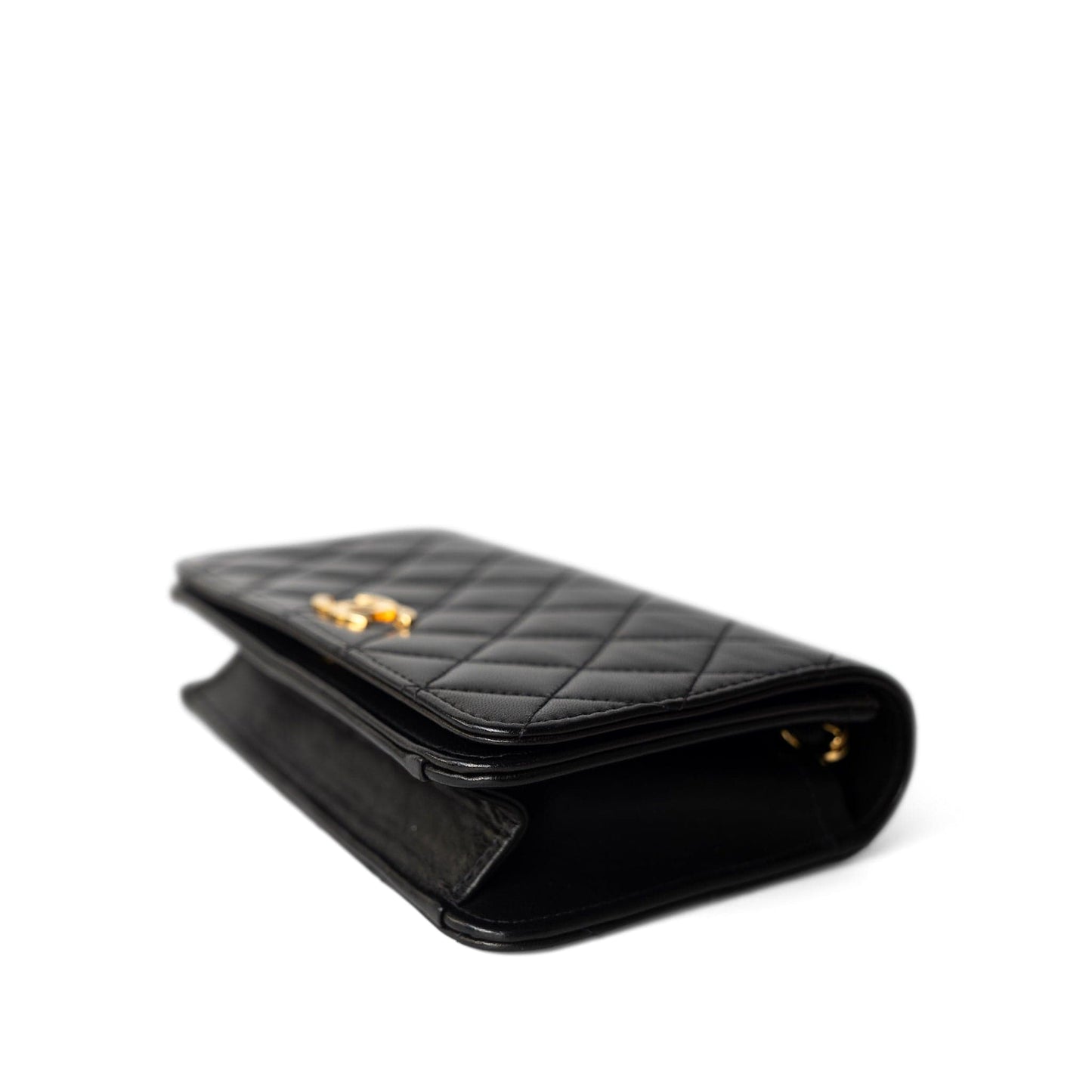 Vintage Black Lambskin Quilted Mini Full Flap Bag Gold Hardware