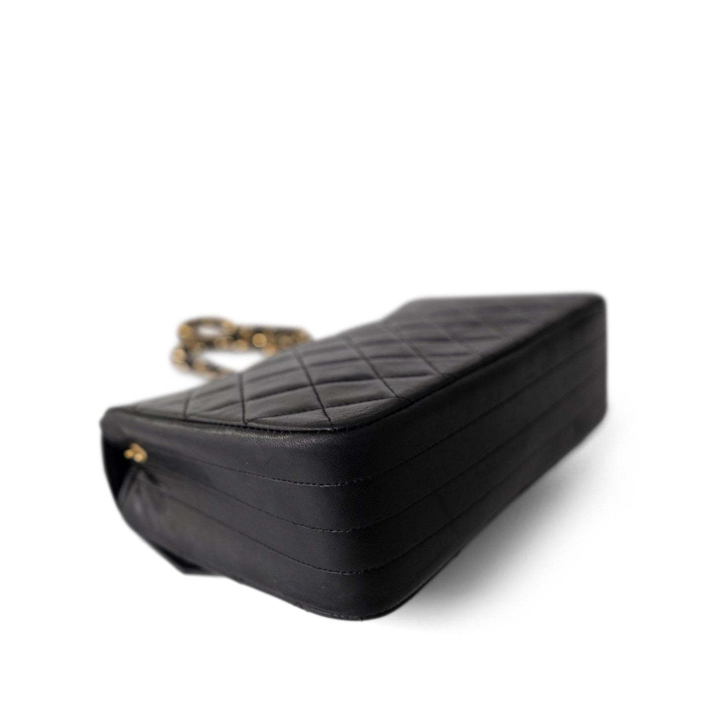 Vintage Black Lambskin Quilted Rounded Flap Gold Hardware