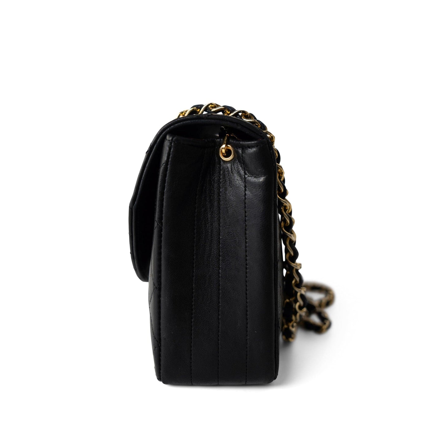 Vintage Black Lambskin Quilted Rounded Flap Gold Hardware