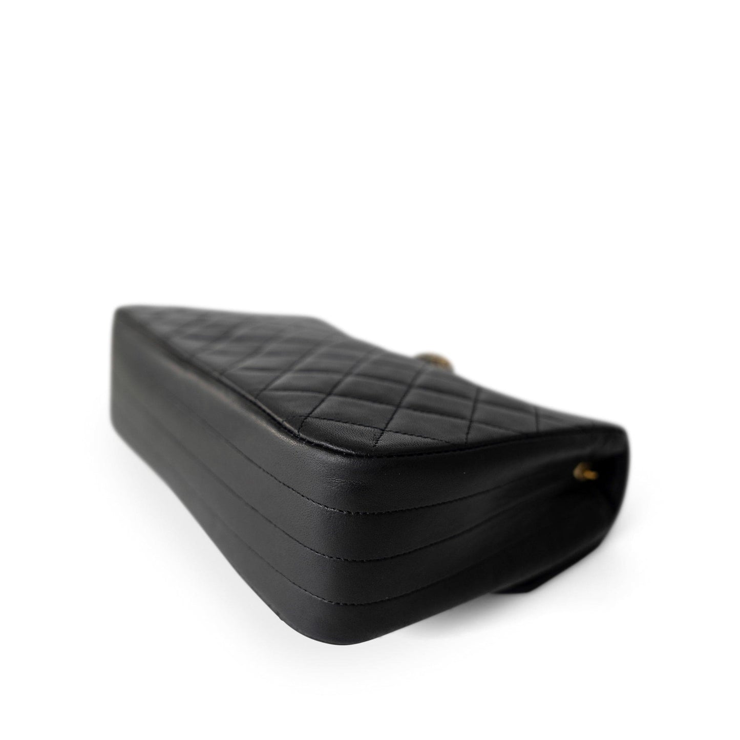 Vintage Black Lambskin Quilted Rounded Flap Gold Hardware