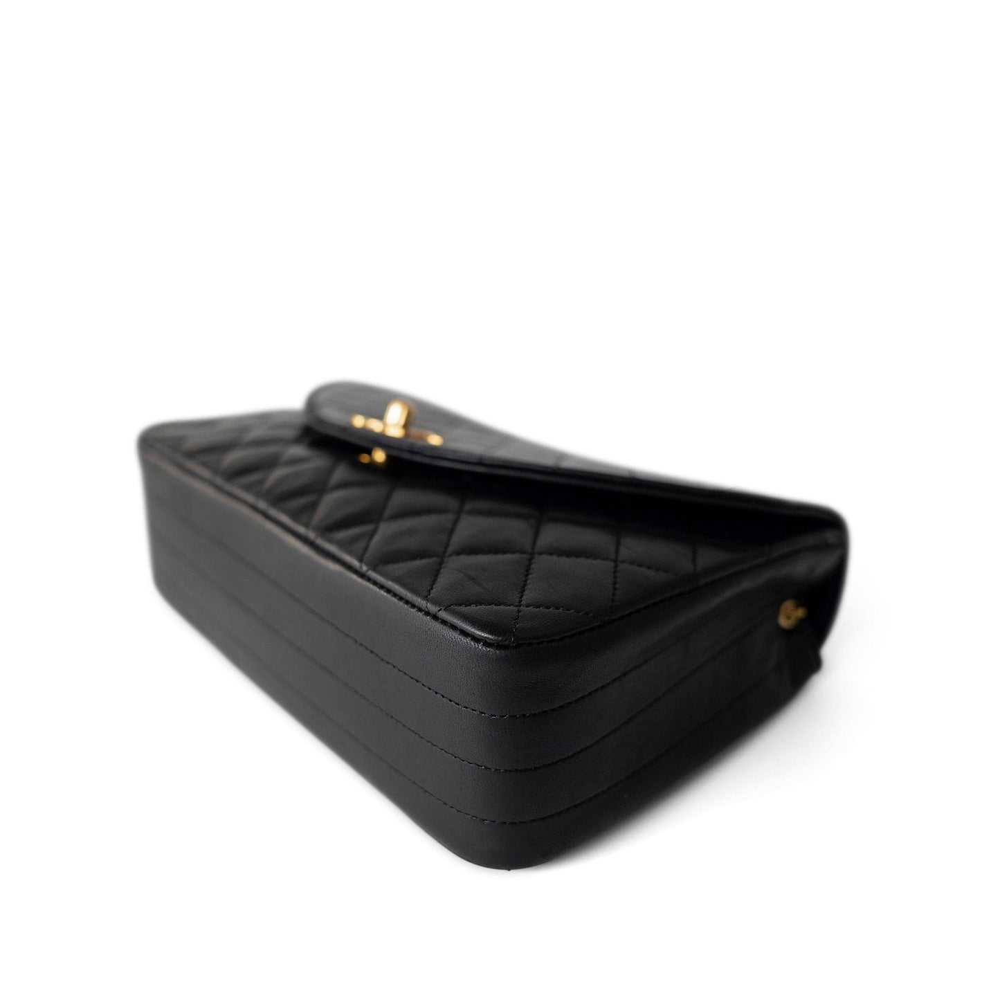 Vintage Black Lambskin Quilted Rounded Flap Gold Hardware