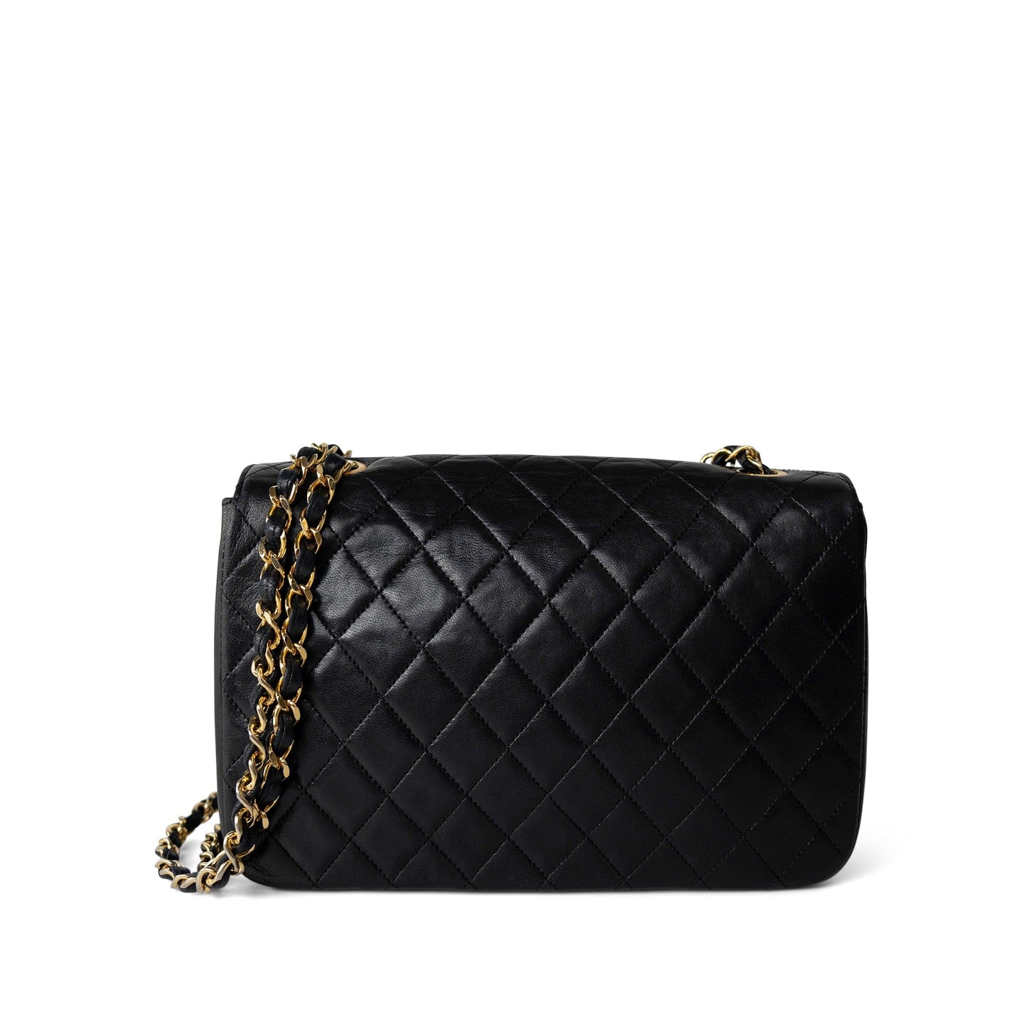 Vintage Black Lambskin Quilted Rounded Flap Gold Hardware