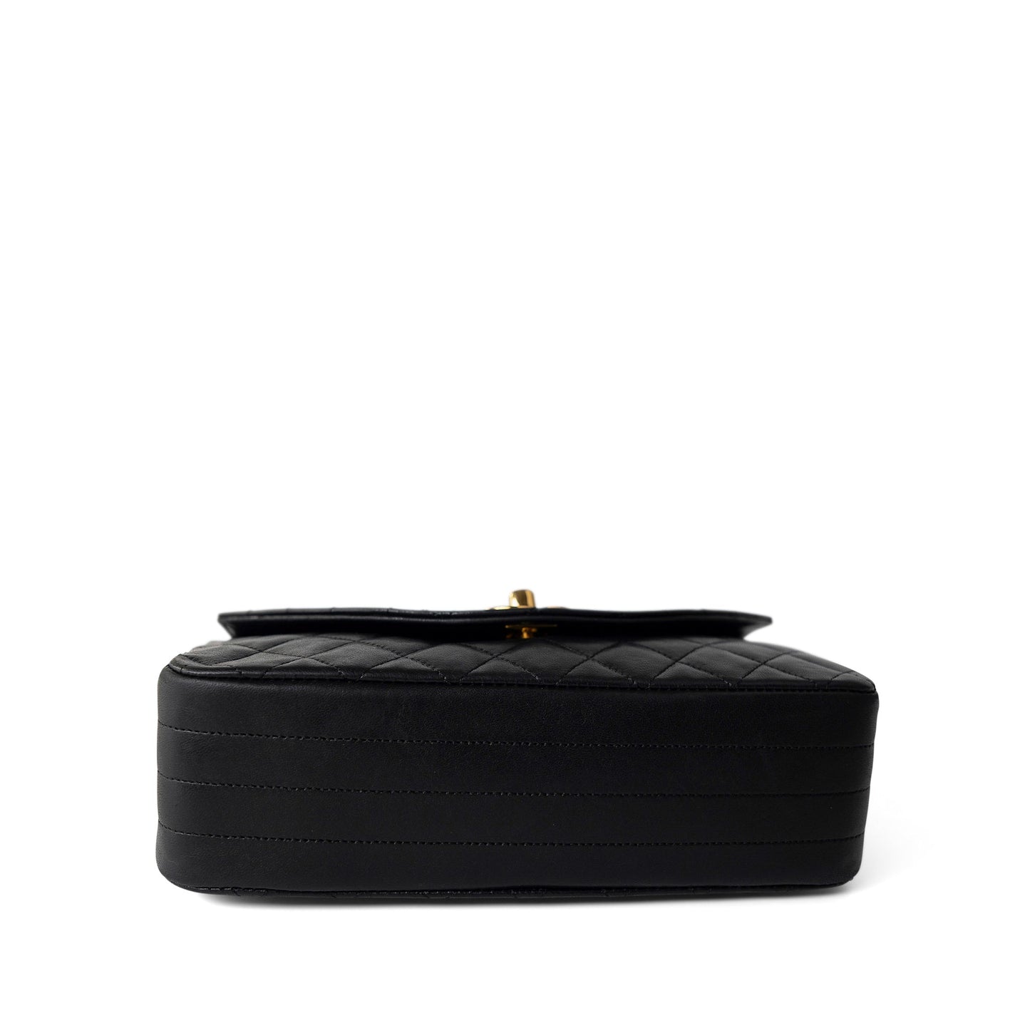 Vintage Black Lambskin Quilted Rounded Flap Gold Hardware