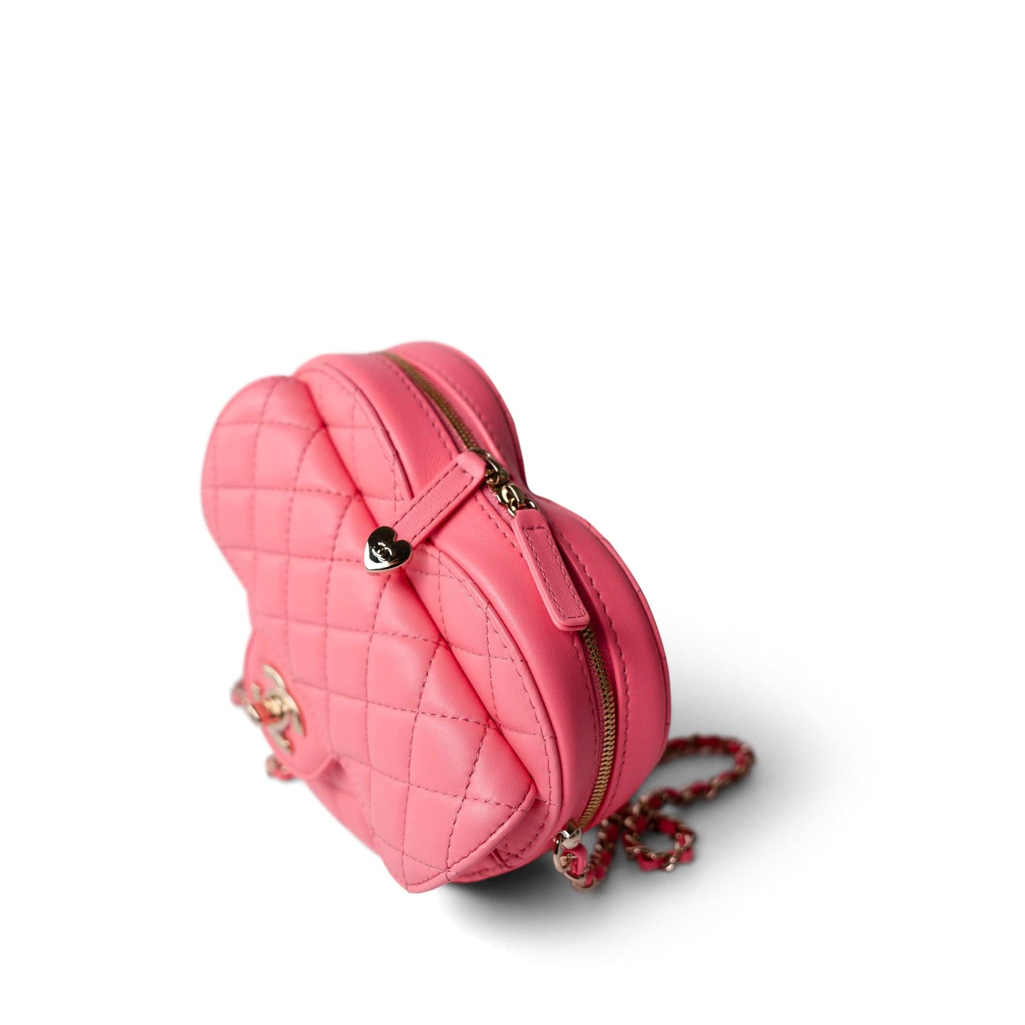 22S Pink Lambskin Quilted Large Heart Bag Light Gold Hardware