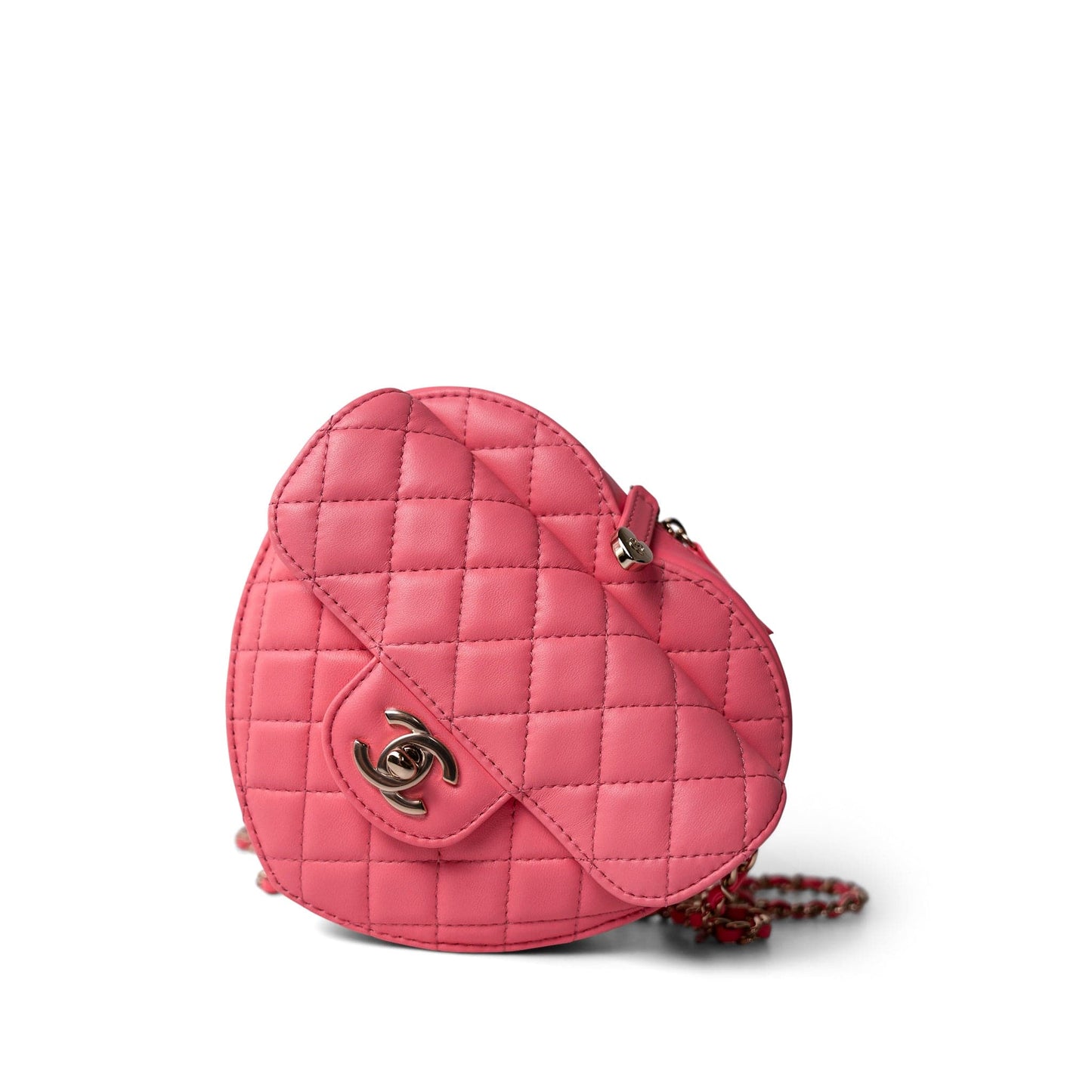 22S Pink Lambskin Quilted Large Heart Bag Light Gold Hardware