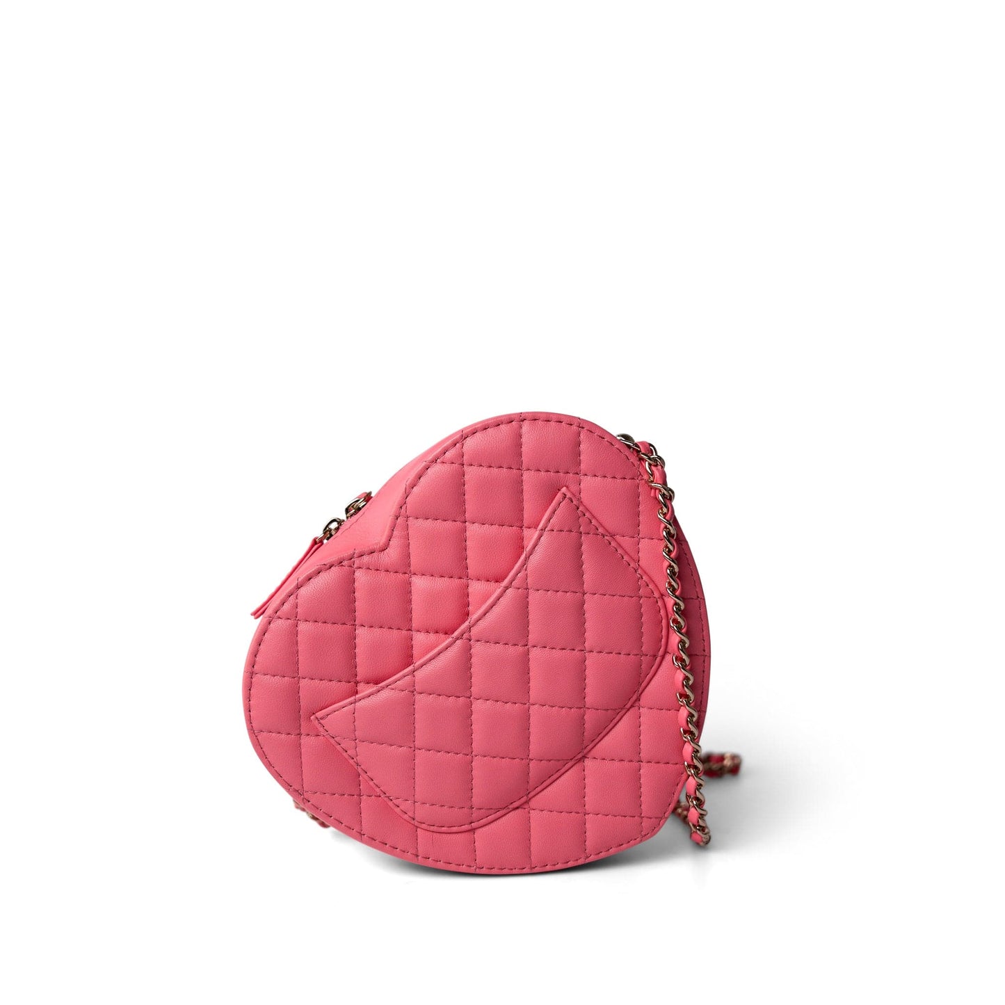 22S Pink Lambskin Quilted Large Heart Bag Light Gold Hardware