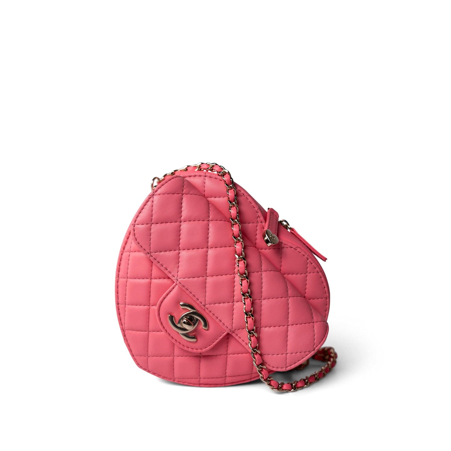 22S Pink Lambskin Quilted Large Heart Bag Light Gold Hardware