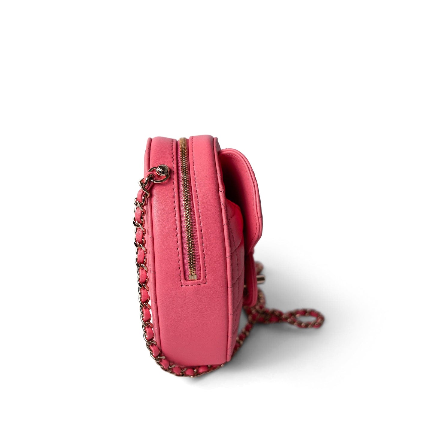 22S Pink Lambskin Quilted Large Heart Bag Light Gold Hardware