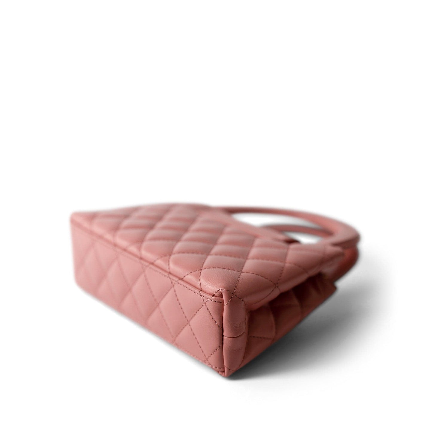 Shiny Aged Calfskin Quilted Nano Kelly Shopper Coral Pink