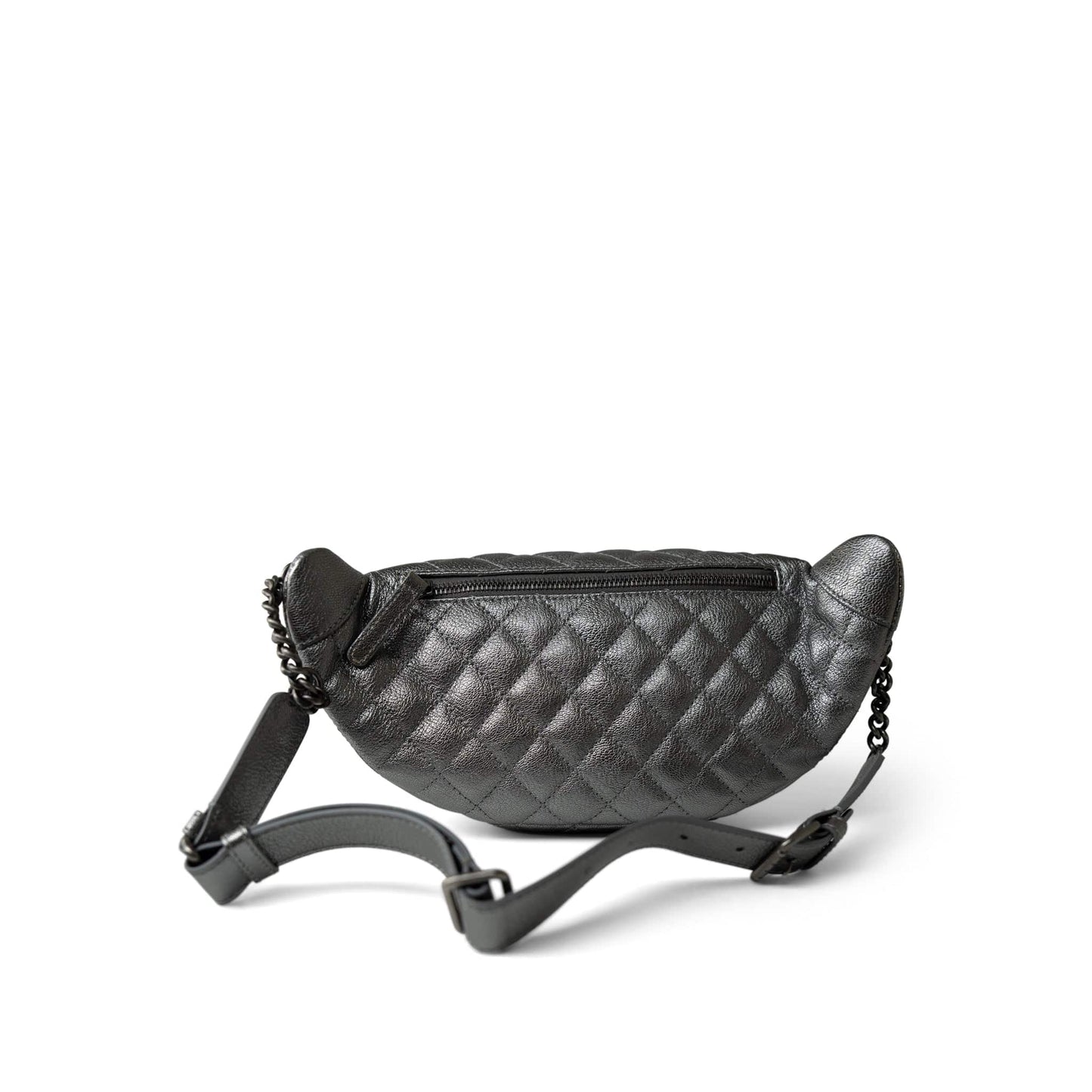 Metallic Calfskin Quilted Banane Waist Bag Ruthenium Hardware