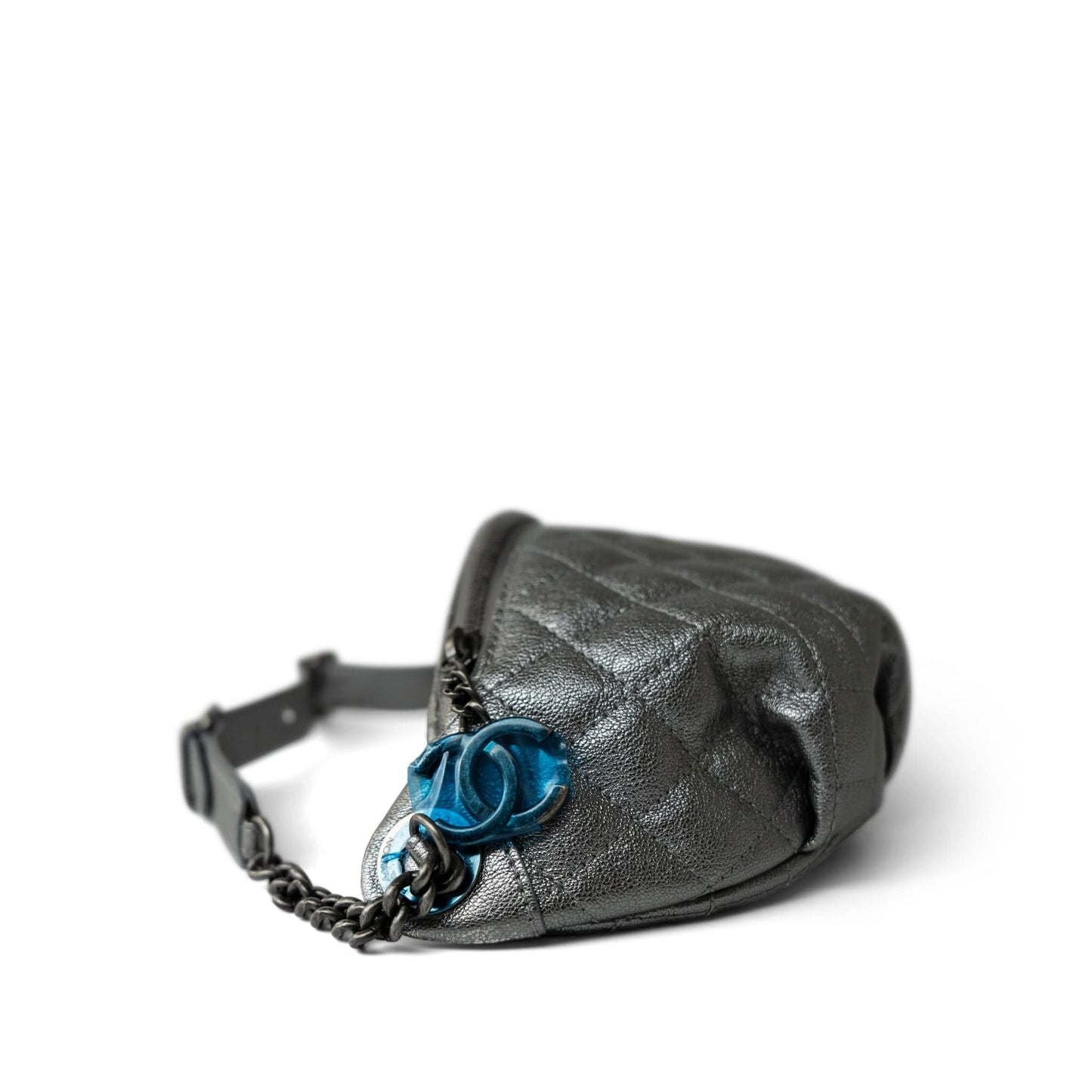 Metallic Calfskin Quilted Banane Waist Bag Ruthenium Hardware