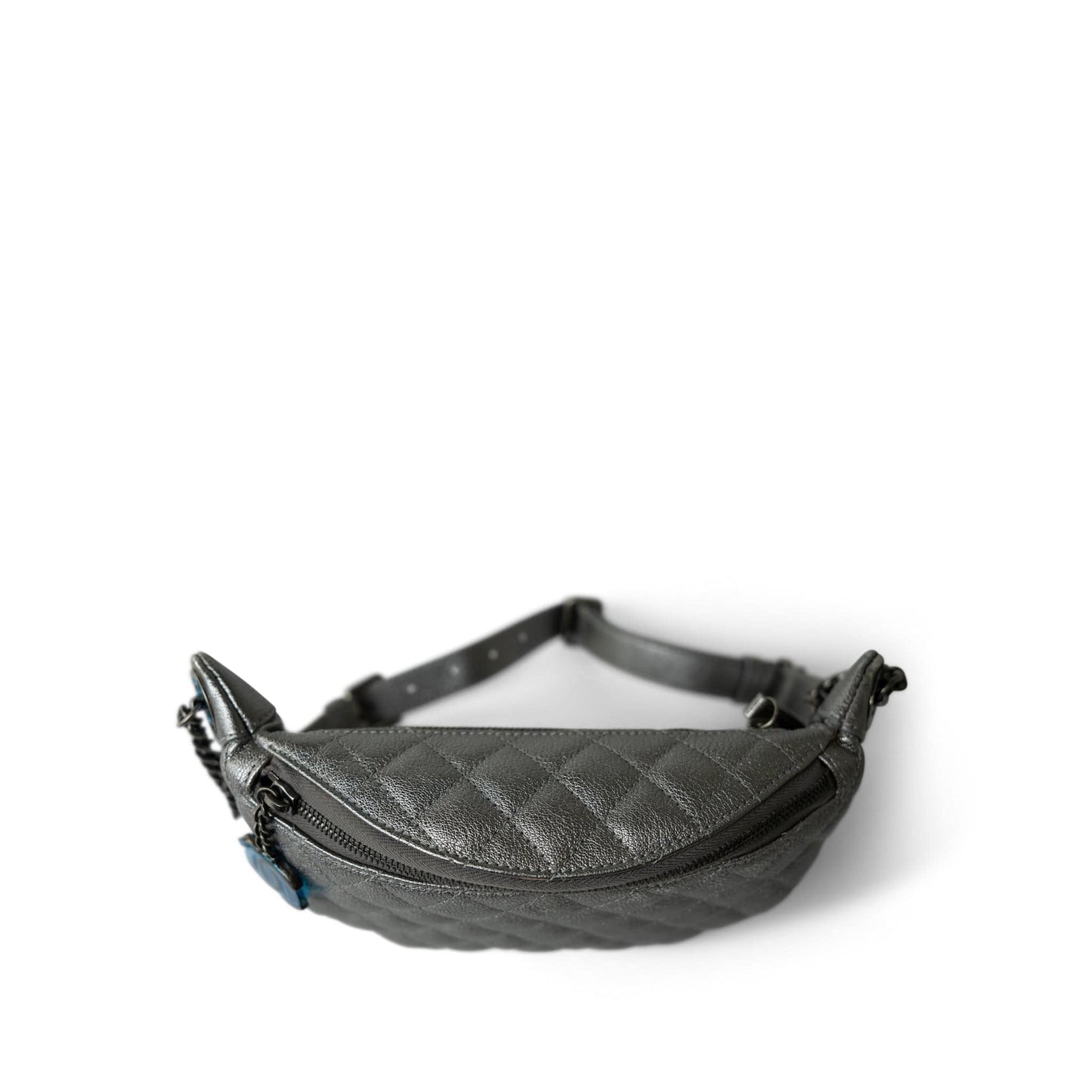 Metallic Calfskin Quilted Banane Waist Bag Ruthenium Hardware