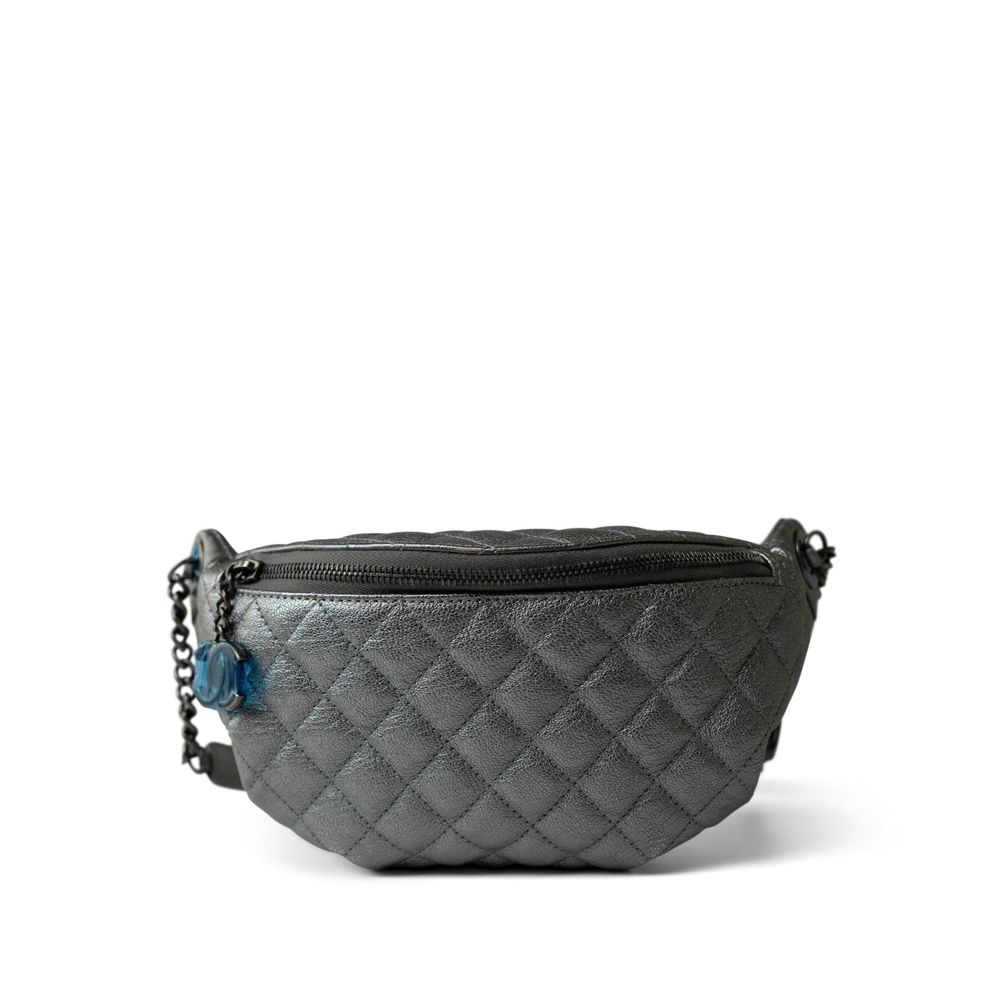 Metallic Calfskin Quilted Banane Waist Bag Ruthenium Hardware