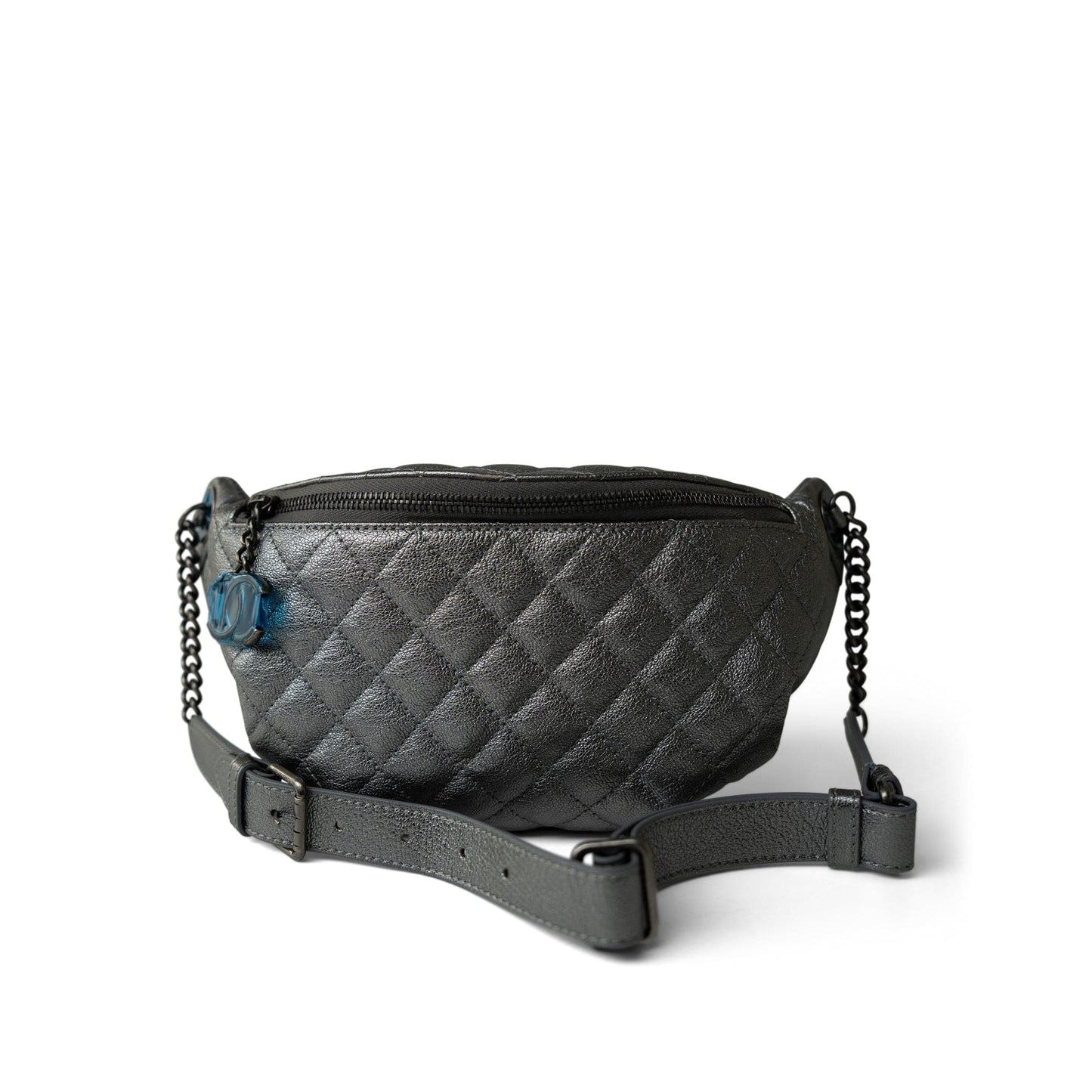 Metallic Calfskin Quilted Banane Waist Bag Ruthenium Hardware