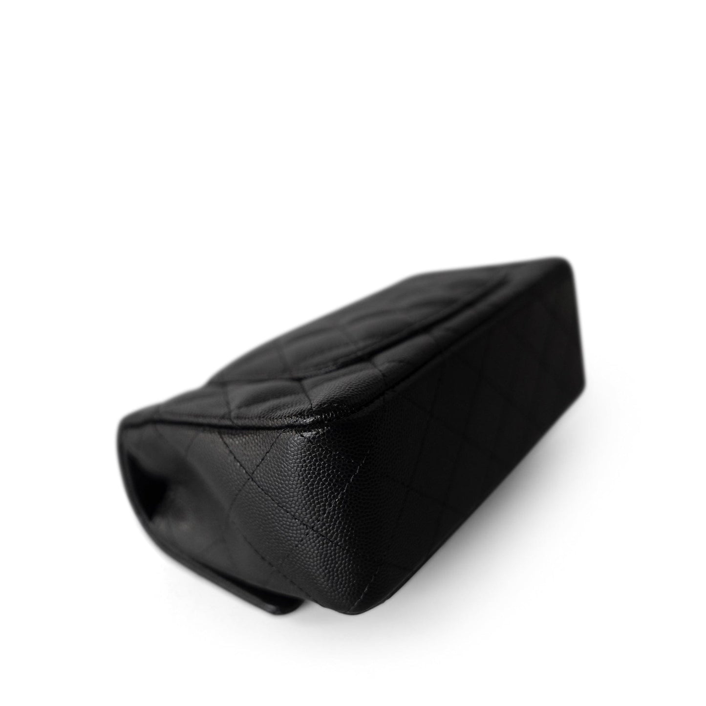 17B Black Caviar Quilted Mini Rectangular Flap Silver Hardware