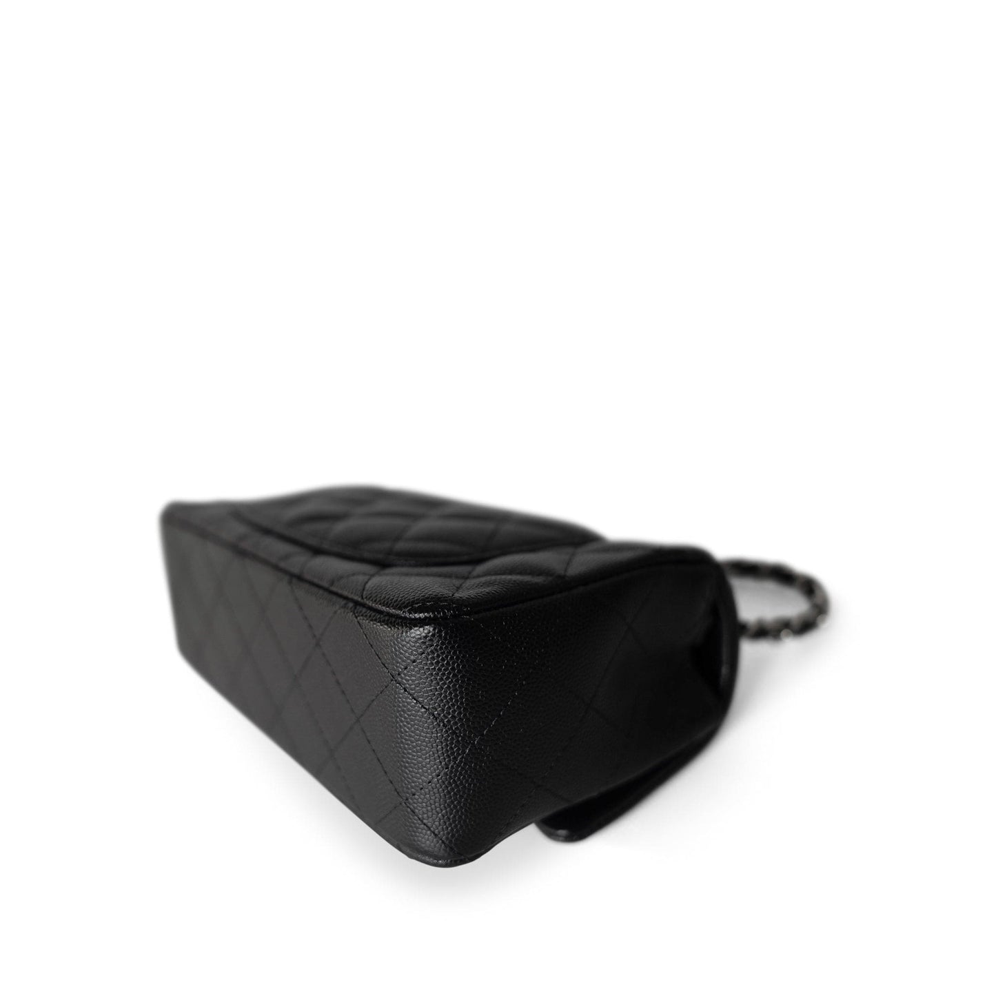 17B Black Caviar Quilted Mini Rectangular Flap Silver Hardware