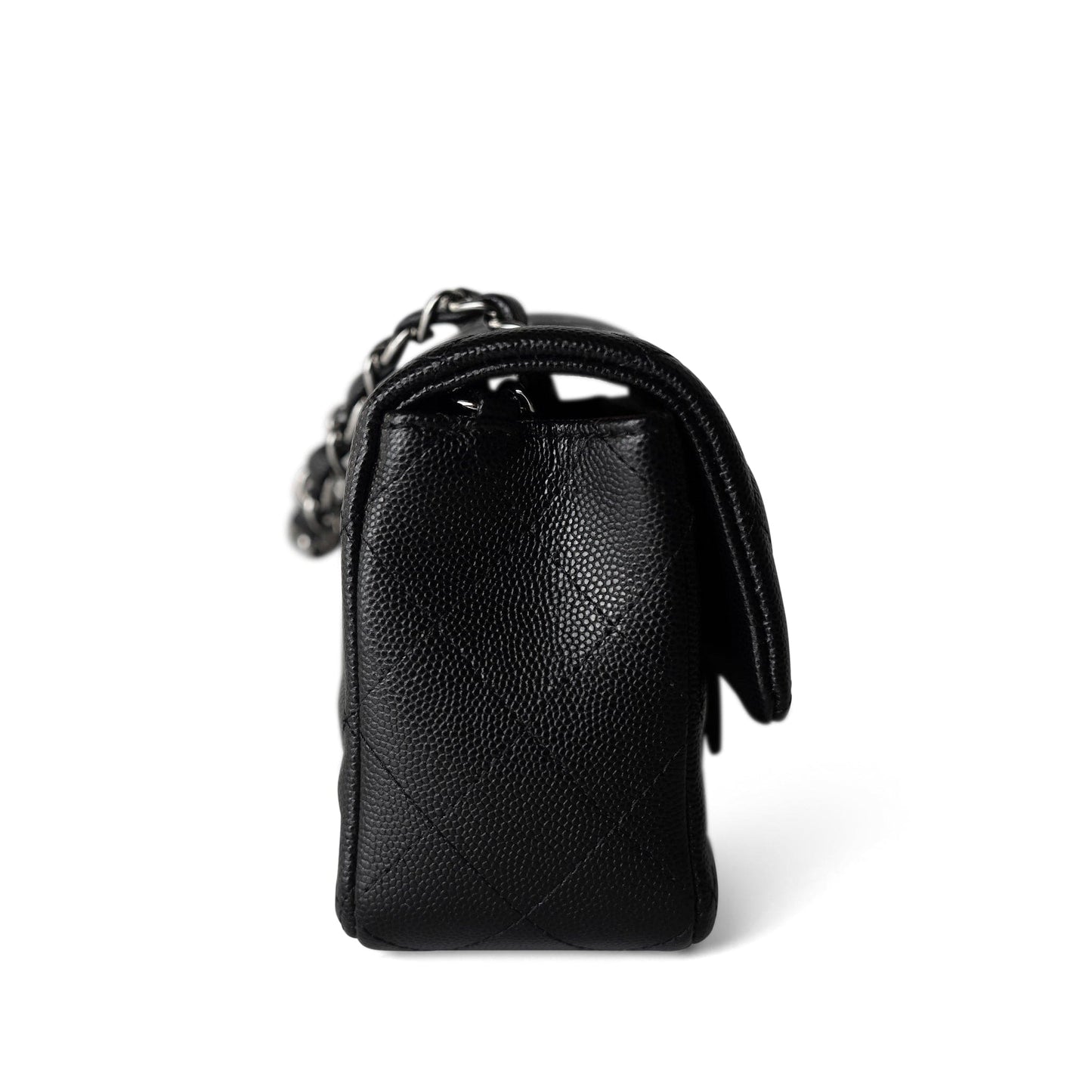 17B Black Caviar Quilted Mini Rectangular Flap Silver Hardware
