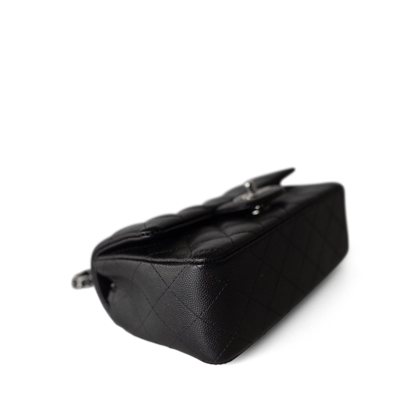 17B Black Caviar Quilted Mini Rectangular Flap Silver Hardware