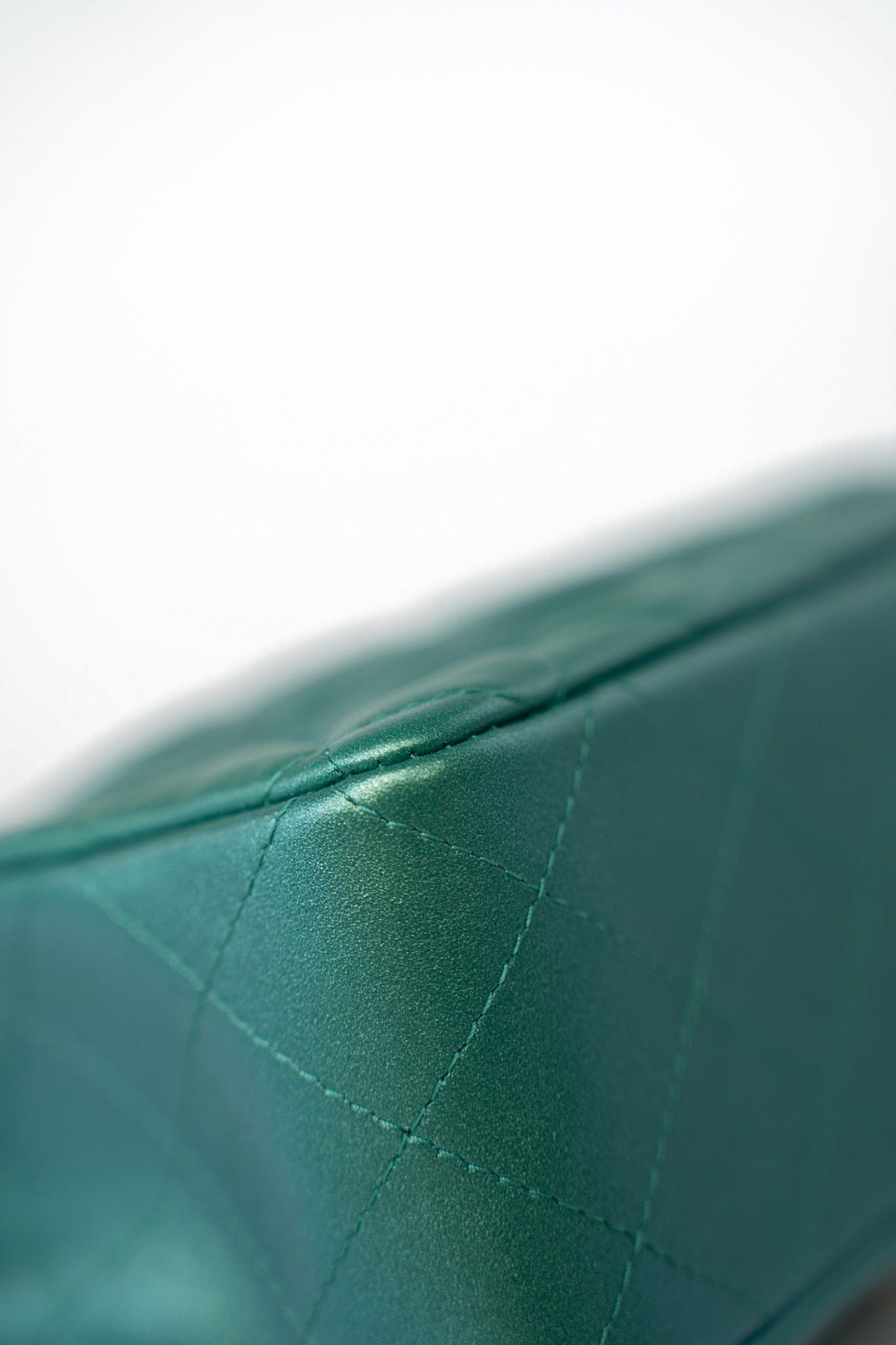 22A Iridescent Green Lambskin Quilted Mini Rectangular Single Flap Light Gold Hardware