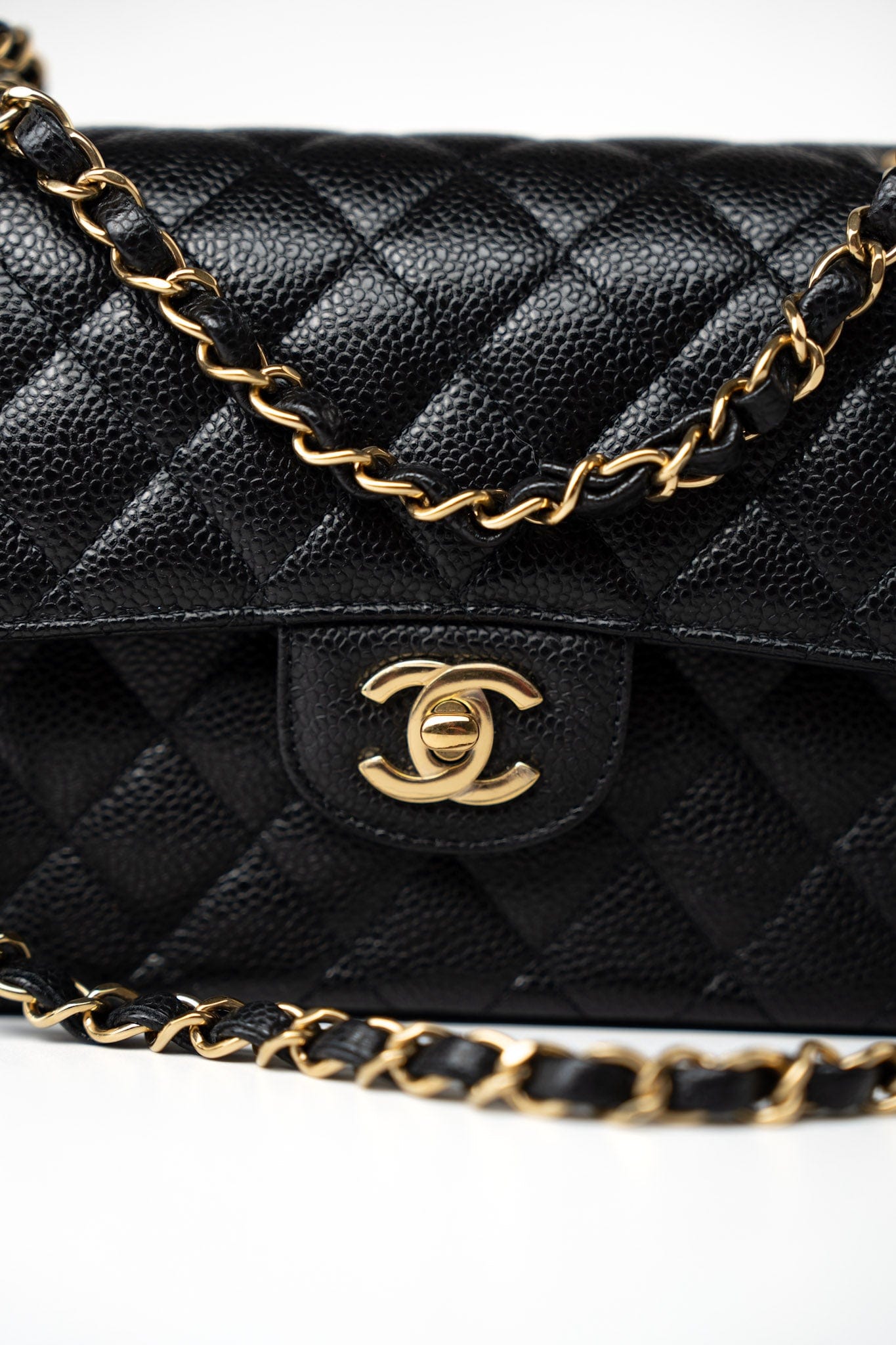 Small Black Caviar Quilted Classic Flap Gold Hardware