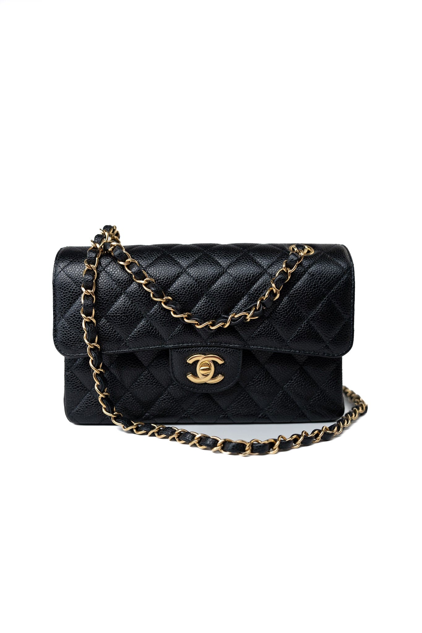Small Black Caviar Quilted Classic Flap Gold Hardware