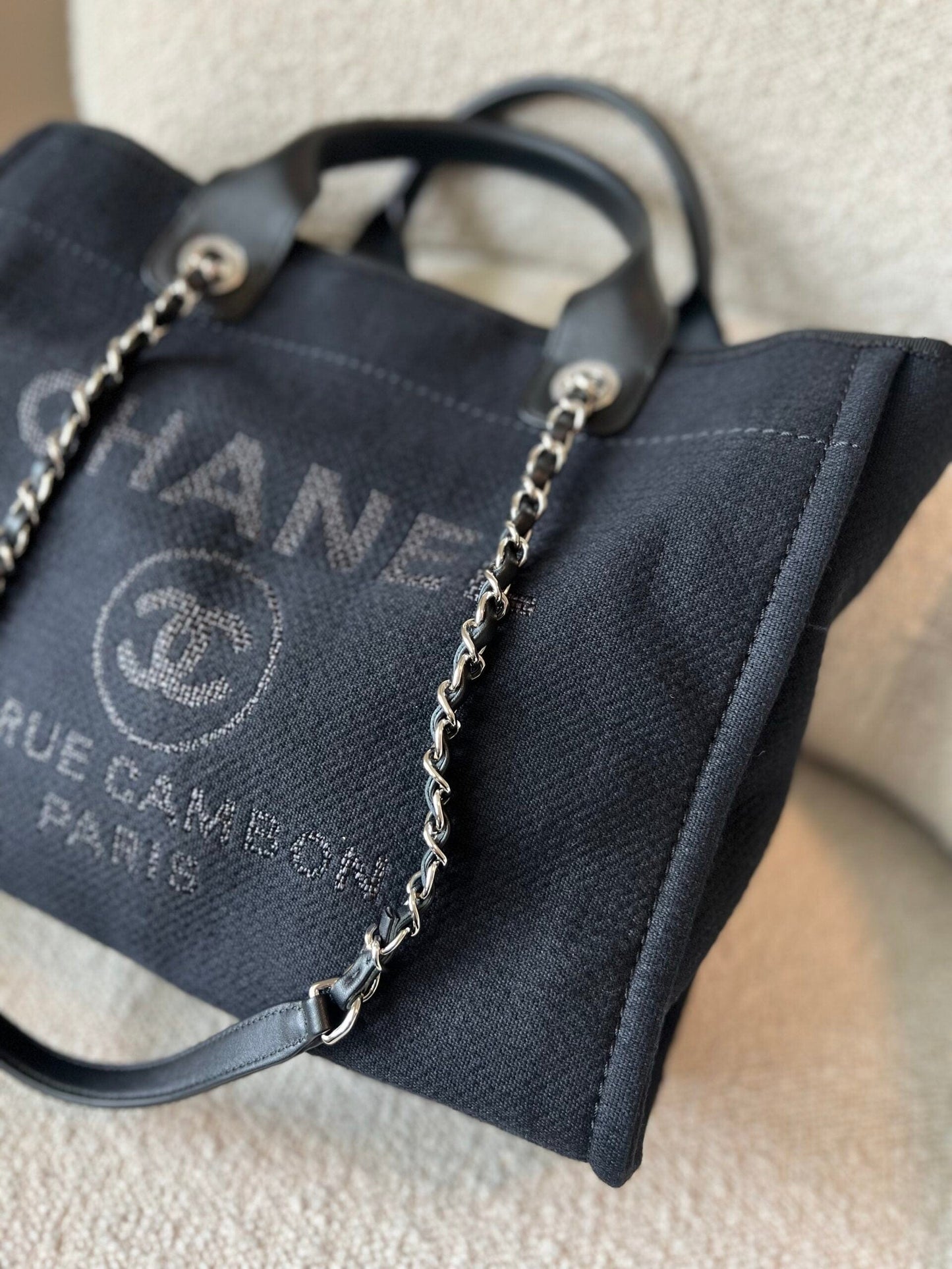 Small Black Deauville Shopping Bag Silver Hardware