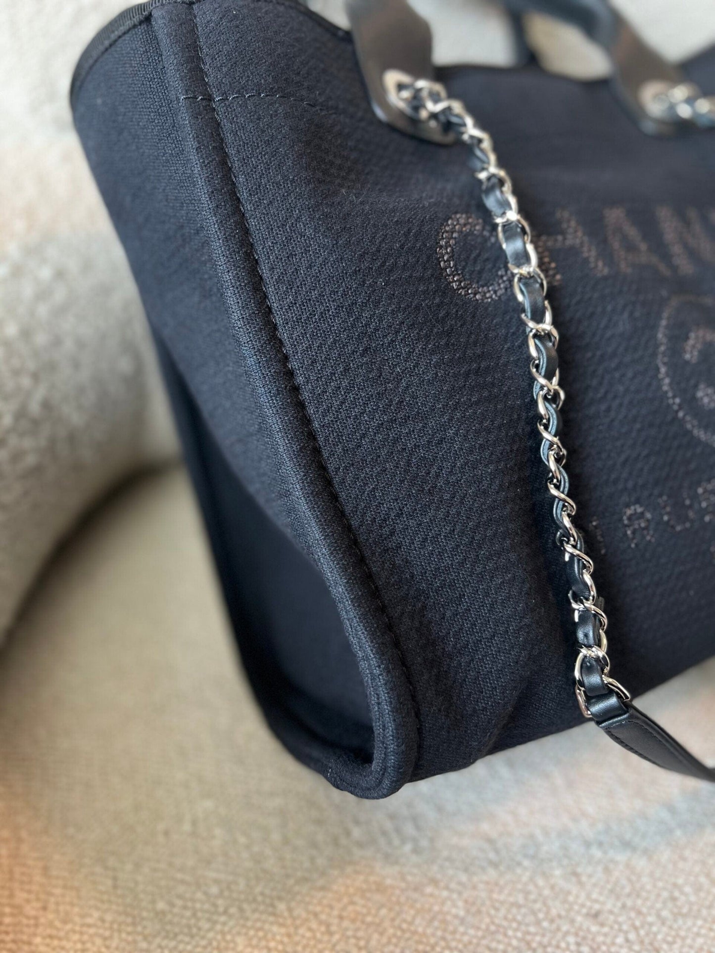 Small Black Deauville Shopping Bag Silver Hardware