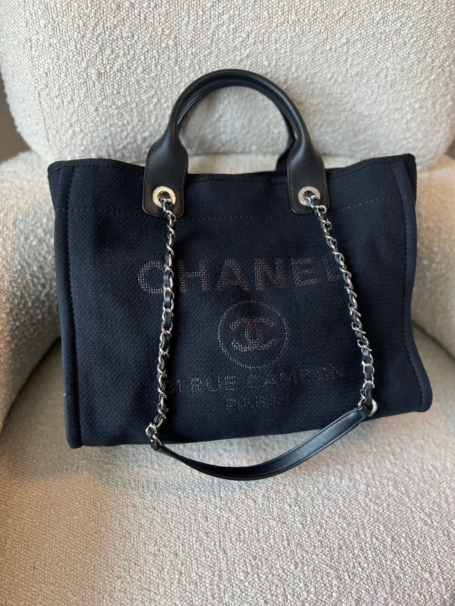 Small Black Deauville Shopping Bag Silver Hardware