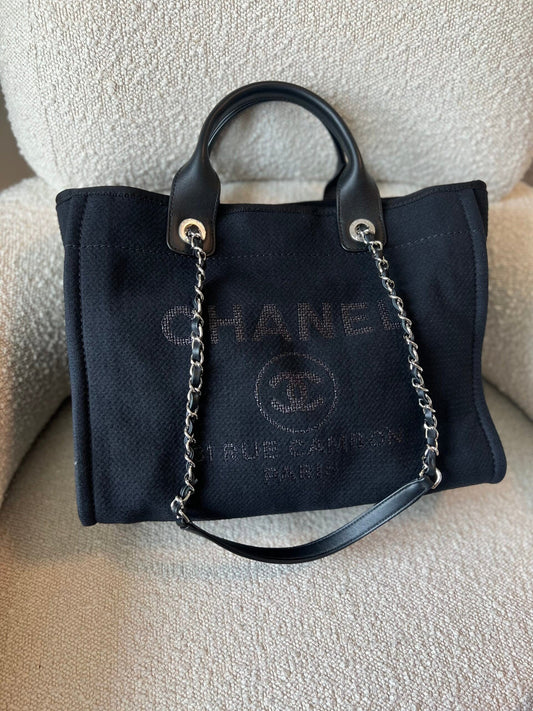 Small Black Deauville Shopping Bag Silver Hardware