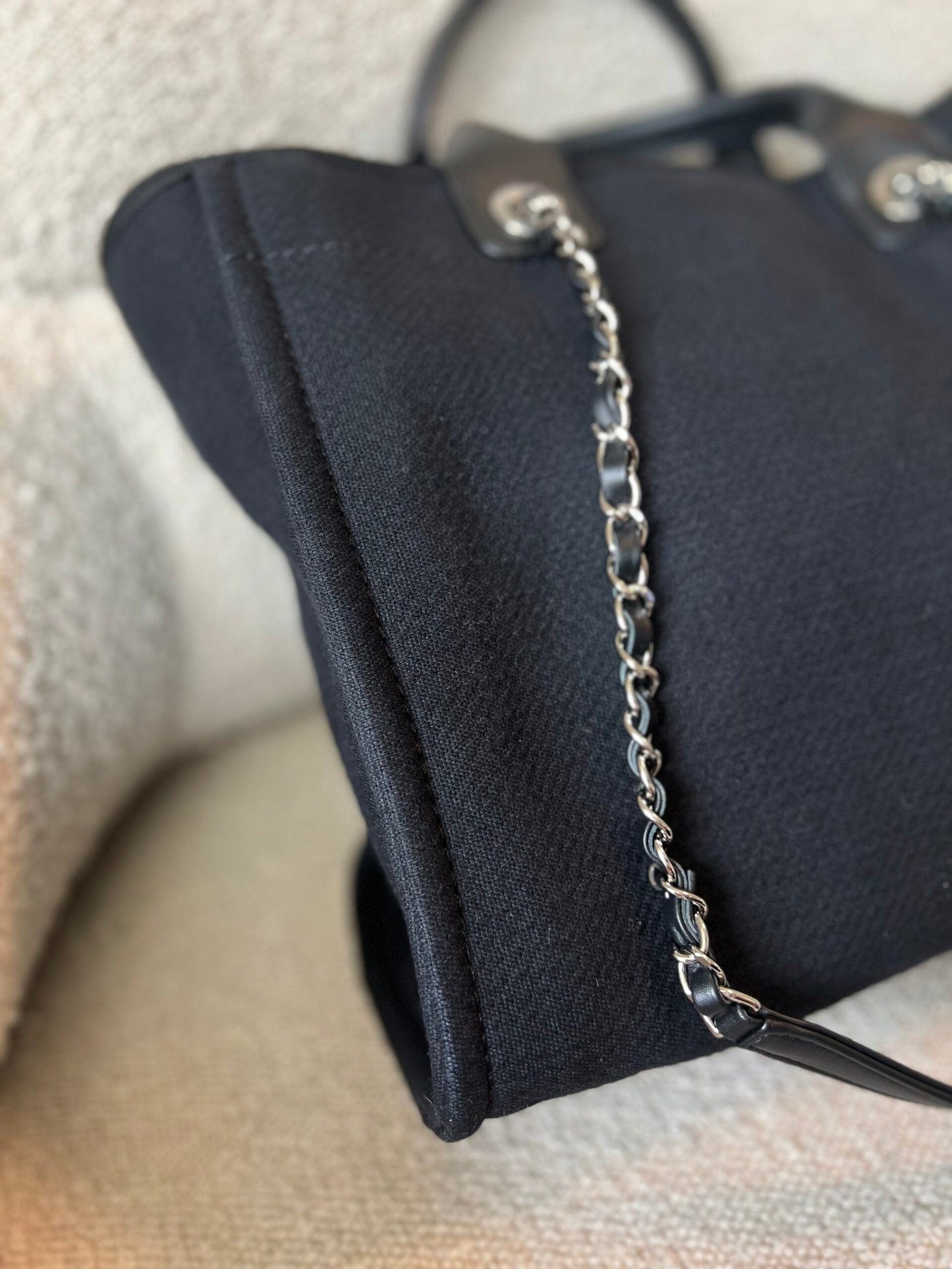 Small Black Deauville Shopping Bag Silver Hardware