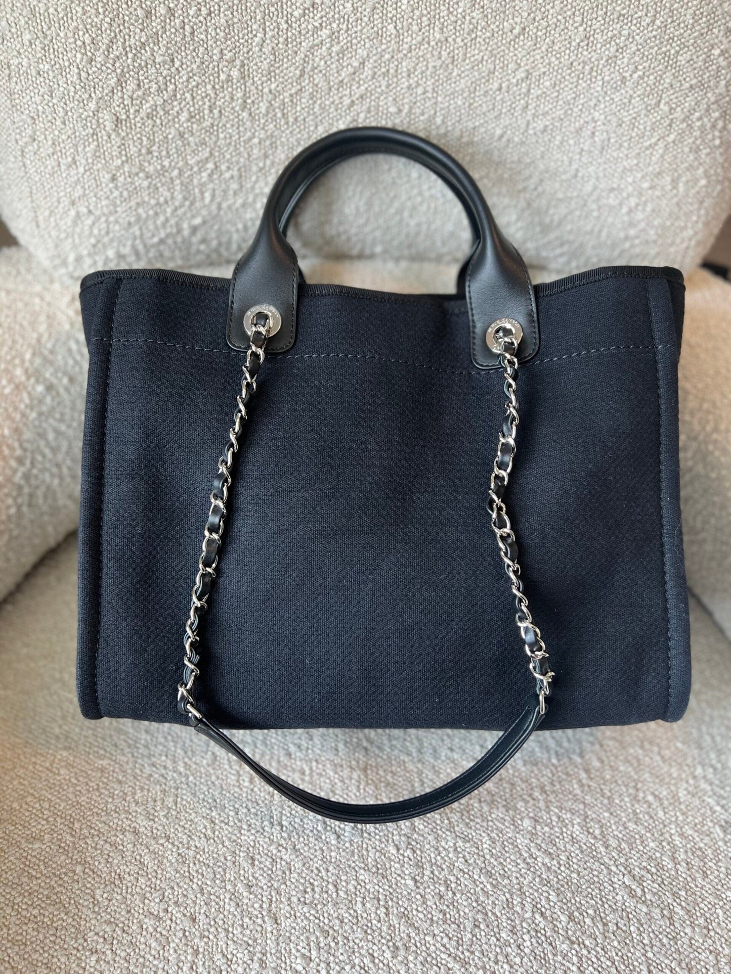 Small Black Deauville Shopping Bag Silver Hardware