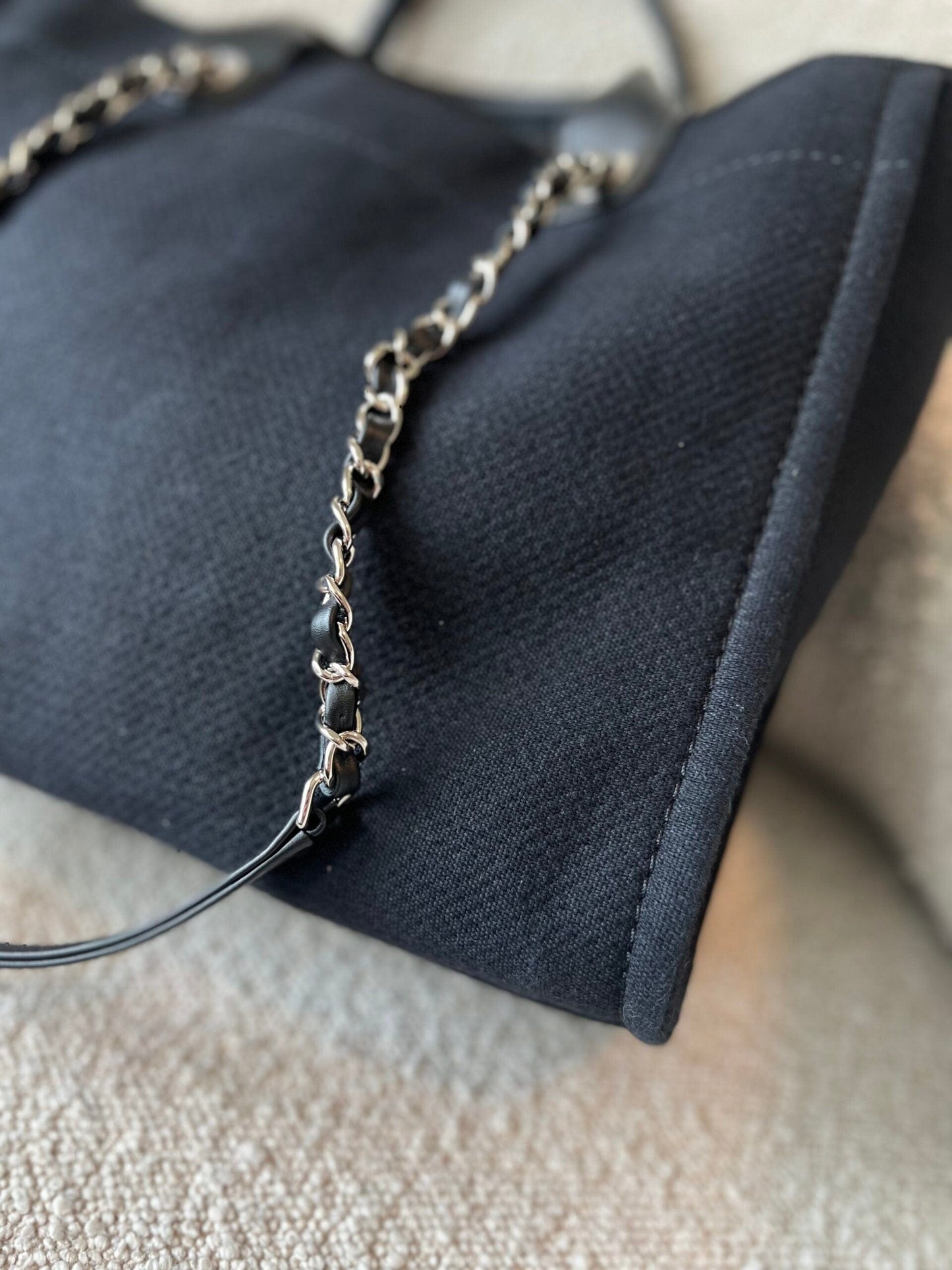 Small Black Deauville Shopping Bag Silver Hardware