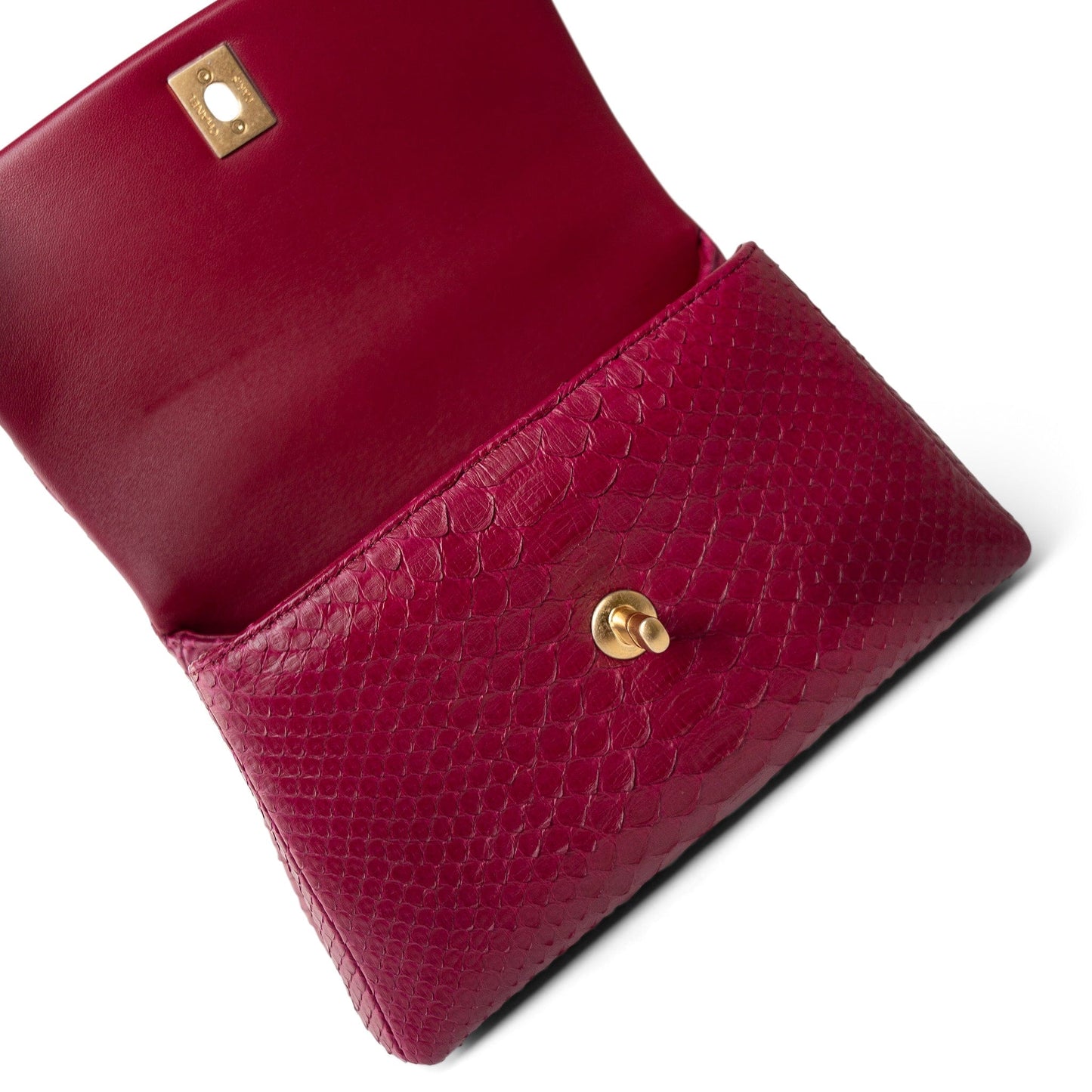 Small / Old Mini Burgundy Python Coco Handle Aged Gold Hardware