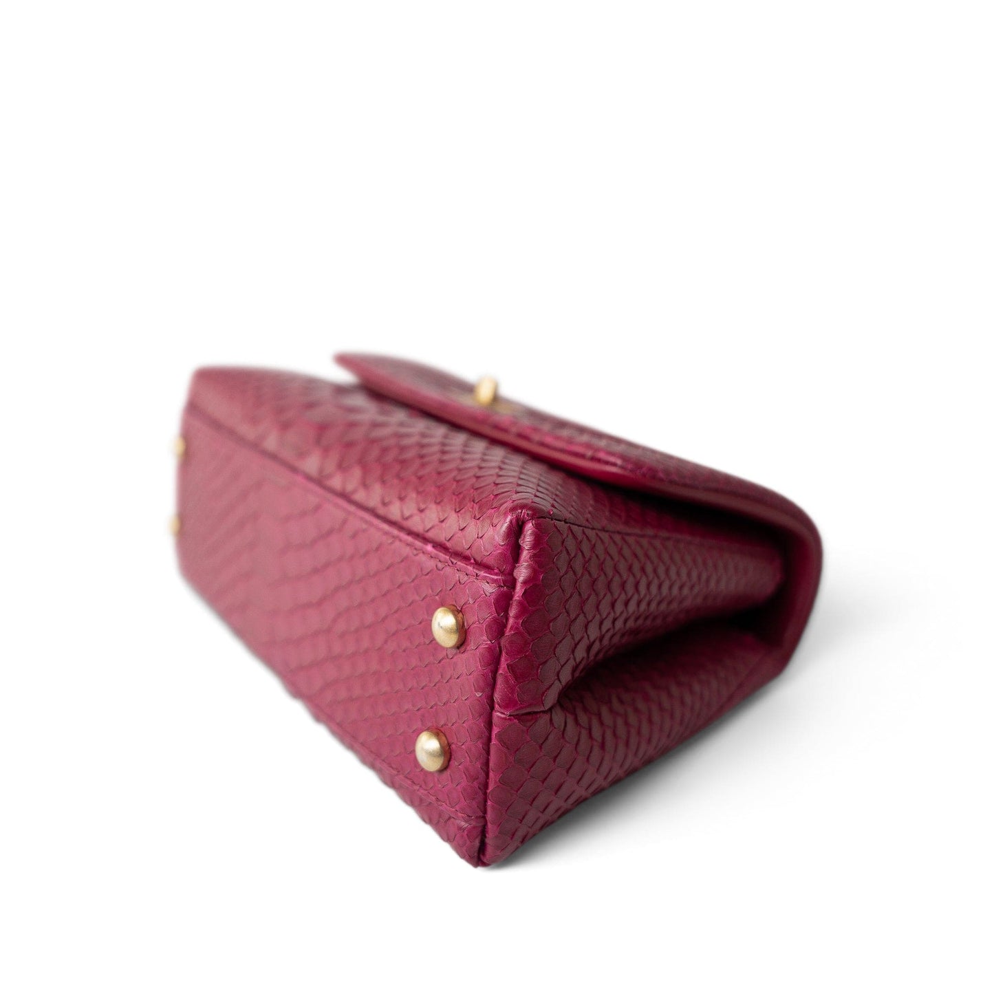 Small / Old Mini Burgundy Python Coco Handle Aged Gold Hardware