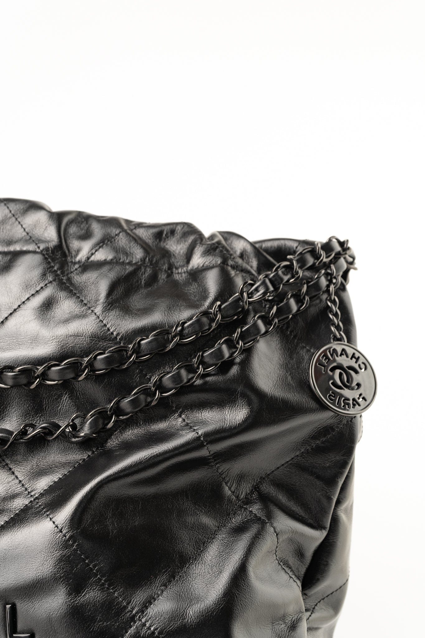So Black Calfskin Quilted Drawstring 22 Bag medium Black Hardware