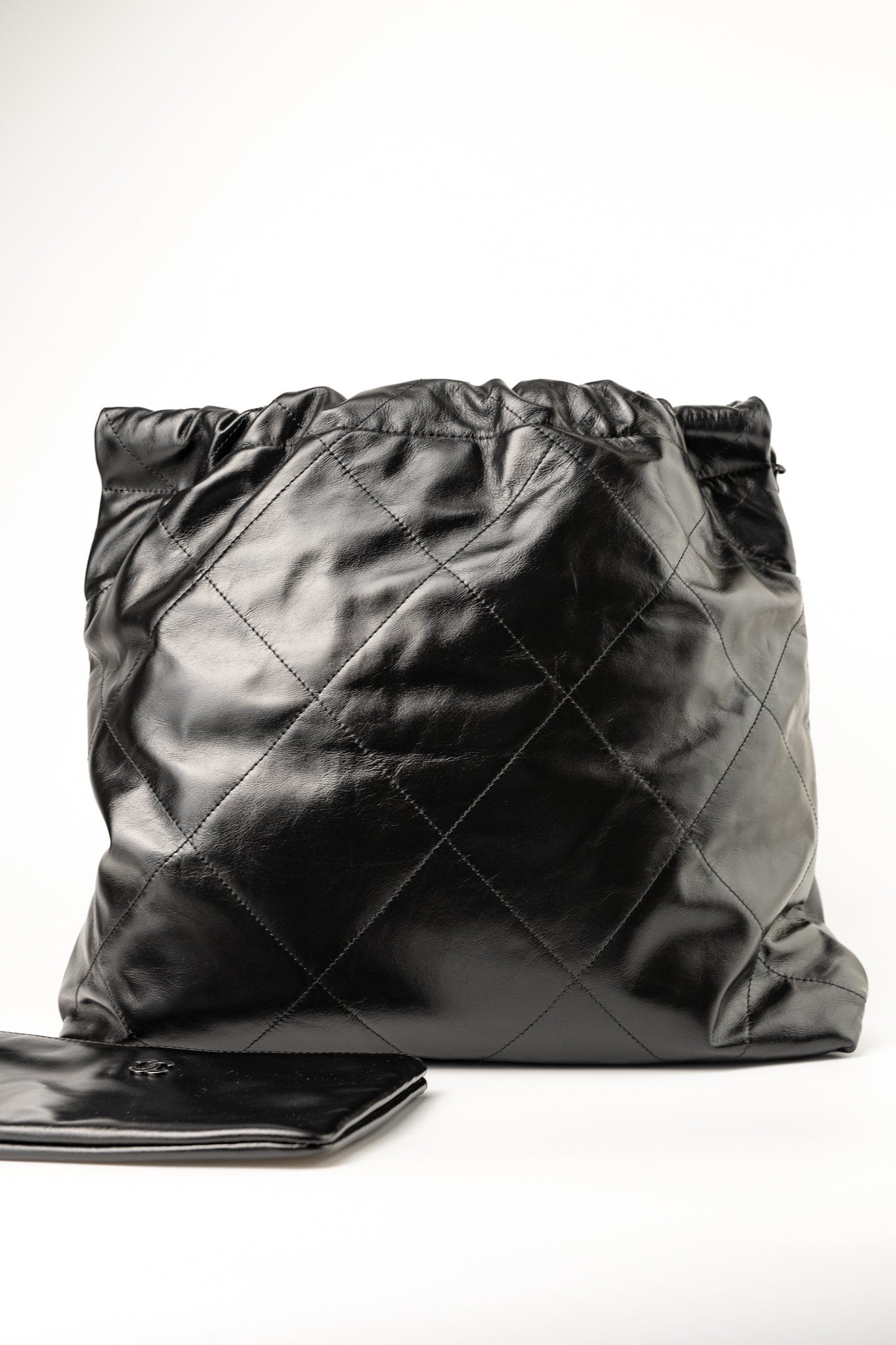 So Black Calfskin Quilted Drawstring 22 Bag medium Black Hardware