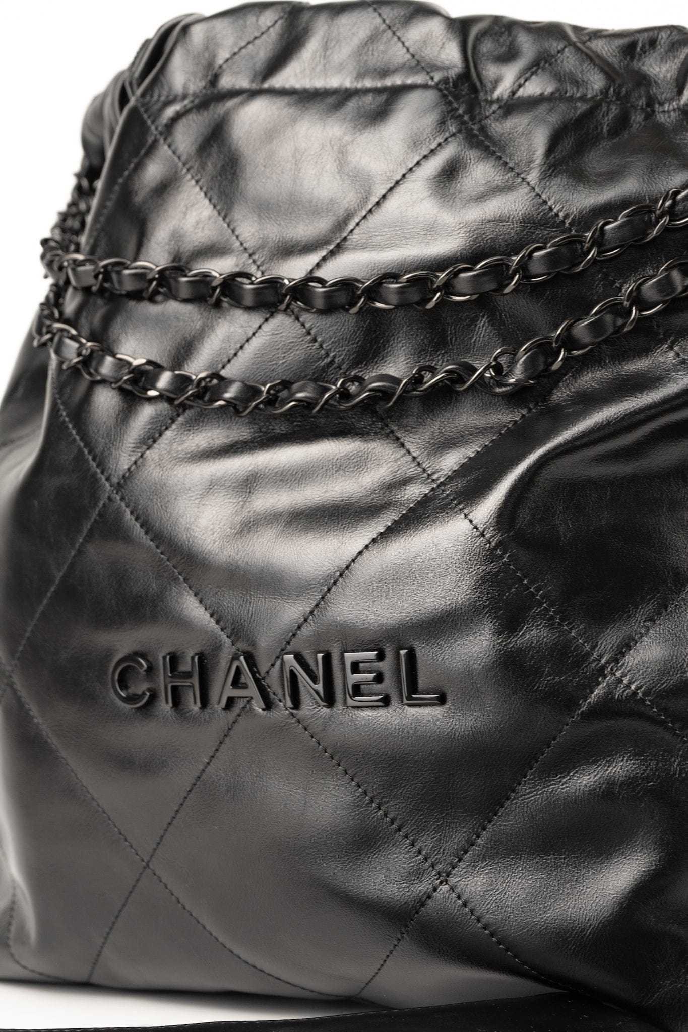 So Black Calfskin Quilted Drawstring 22 Bag medium Black Hardware