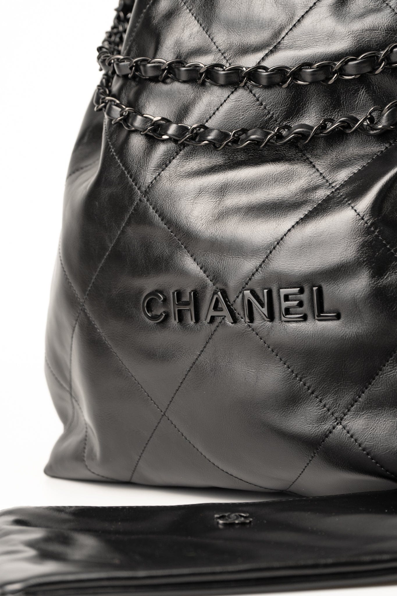 So Black Calfskin Quilted Drawstring 22 Bag medium Black Hardware