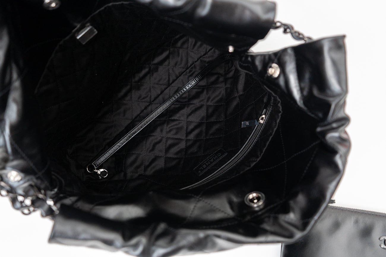 So Black Calfskin Quilted Drawstring 22 Bag small Black Hardware