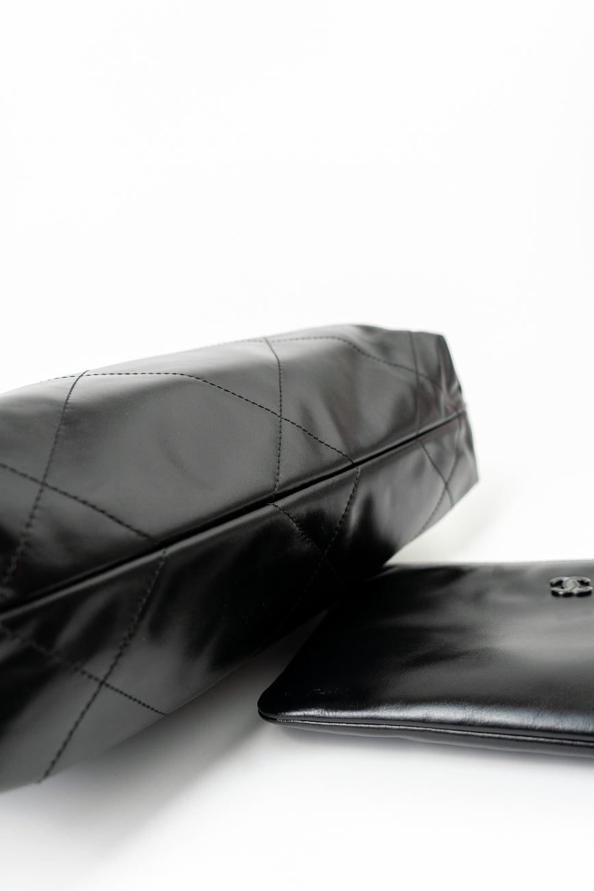 So Black Calfskin Quilted Drawstring 22 Bag small Black Hardware